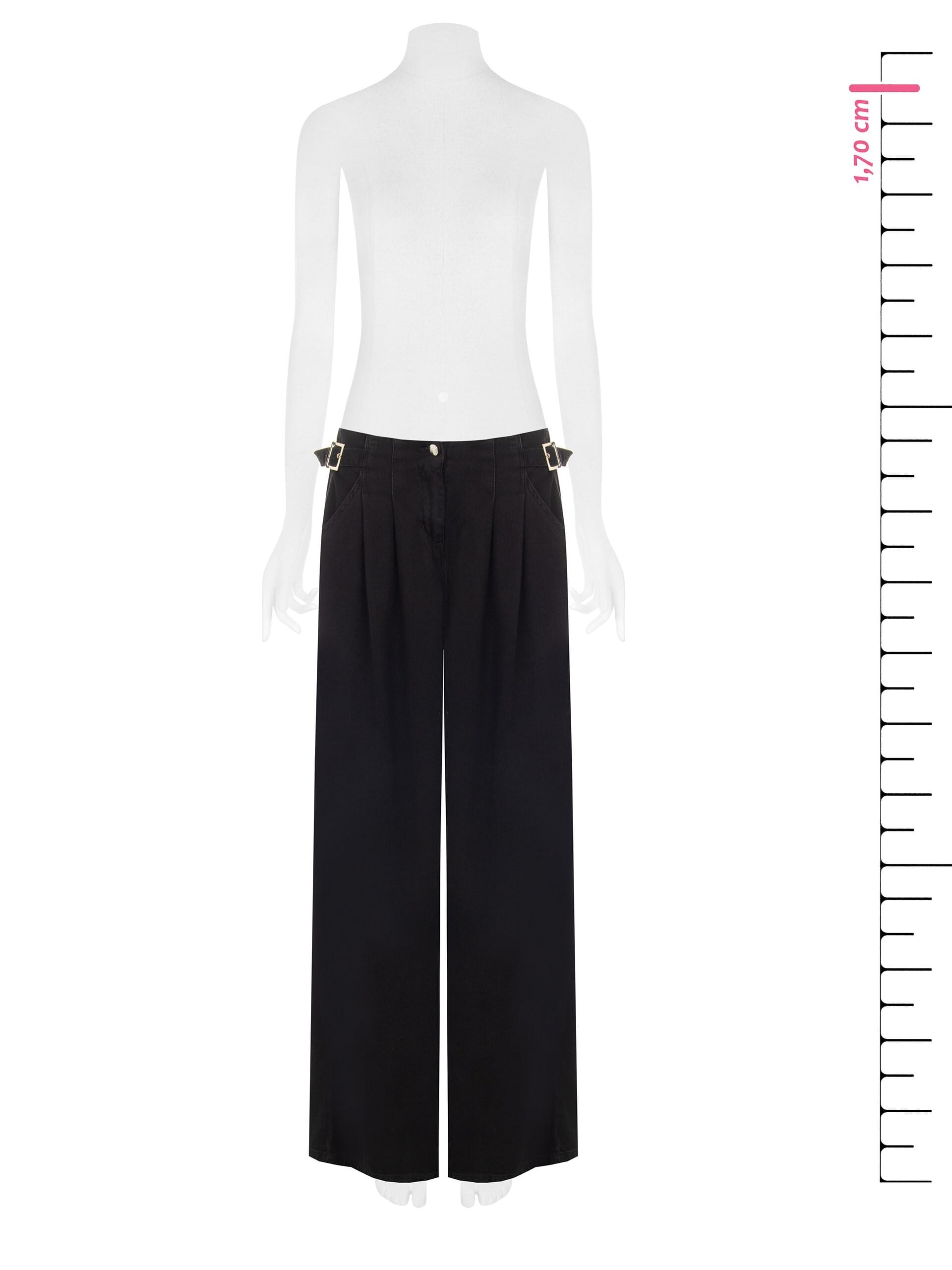 Rinascimento Super Wide-Leg Pleated Jeans with Buckles at the Hips