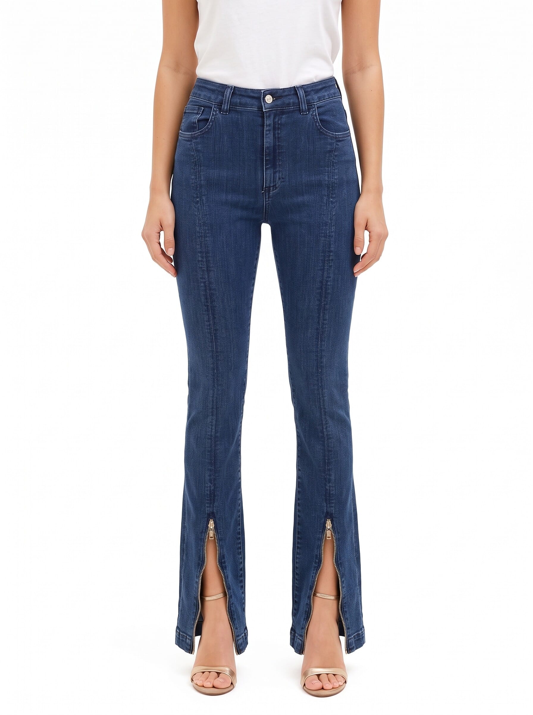 Rinascimento Stretch Skinny Flared Jeans with Front Zips