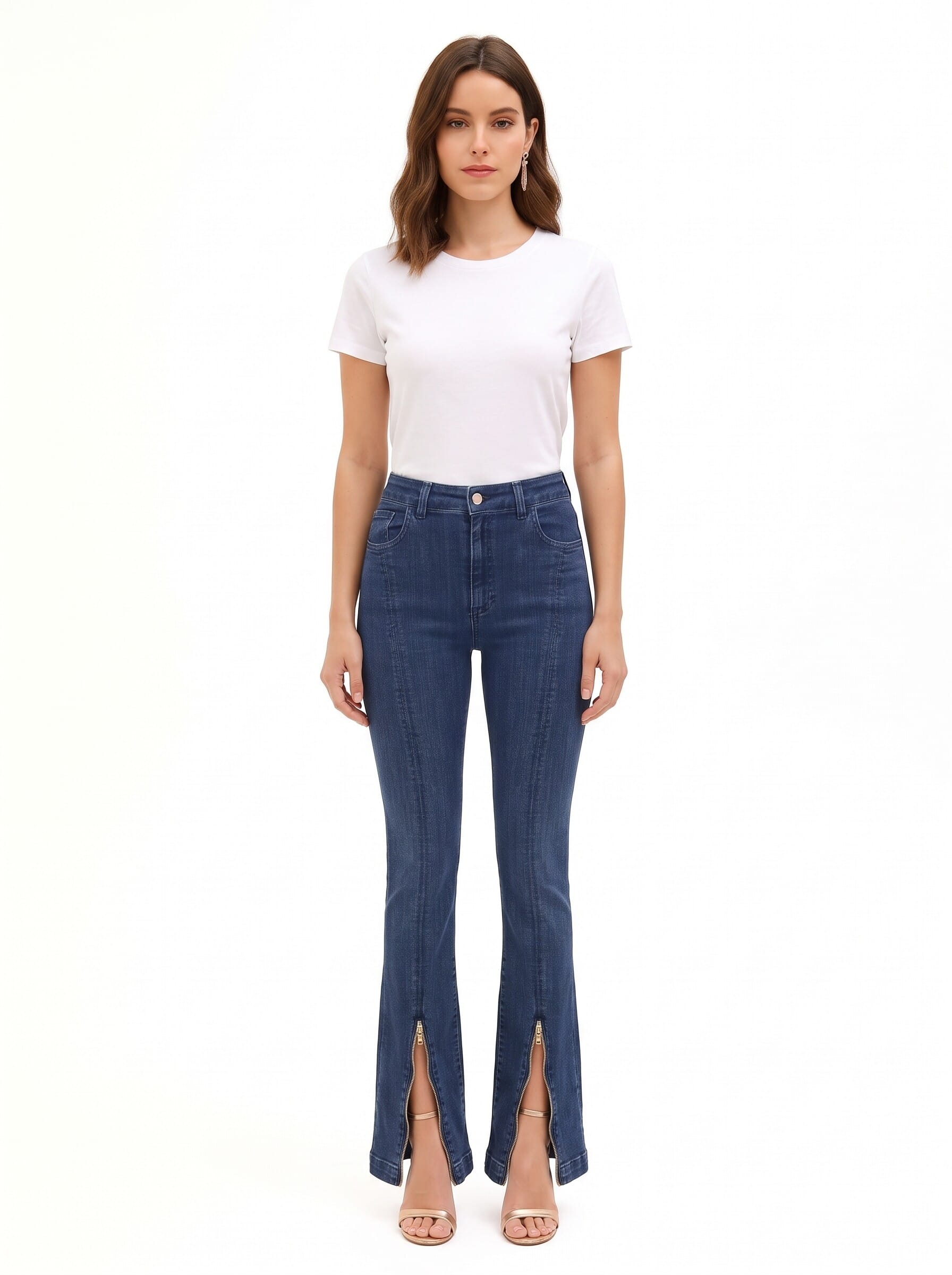 Rinascimento Stretch Skinny Flared Jeans with Front Zips