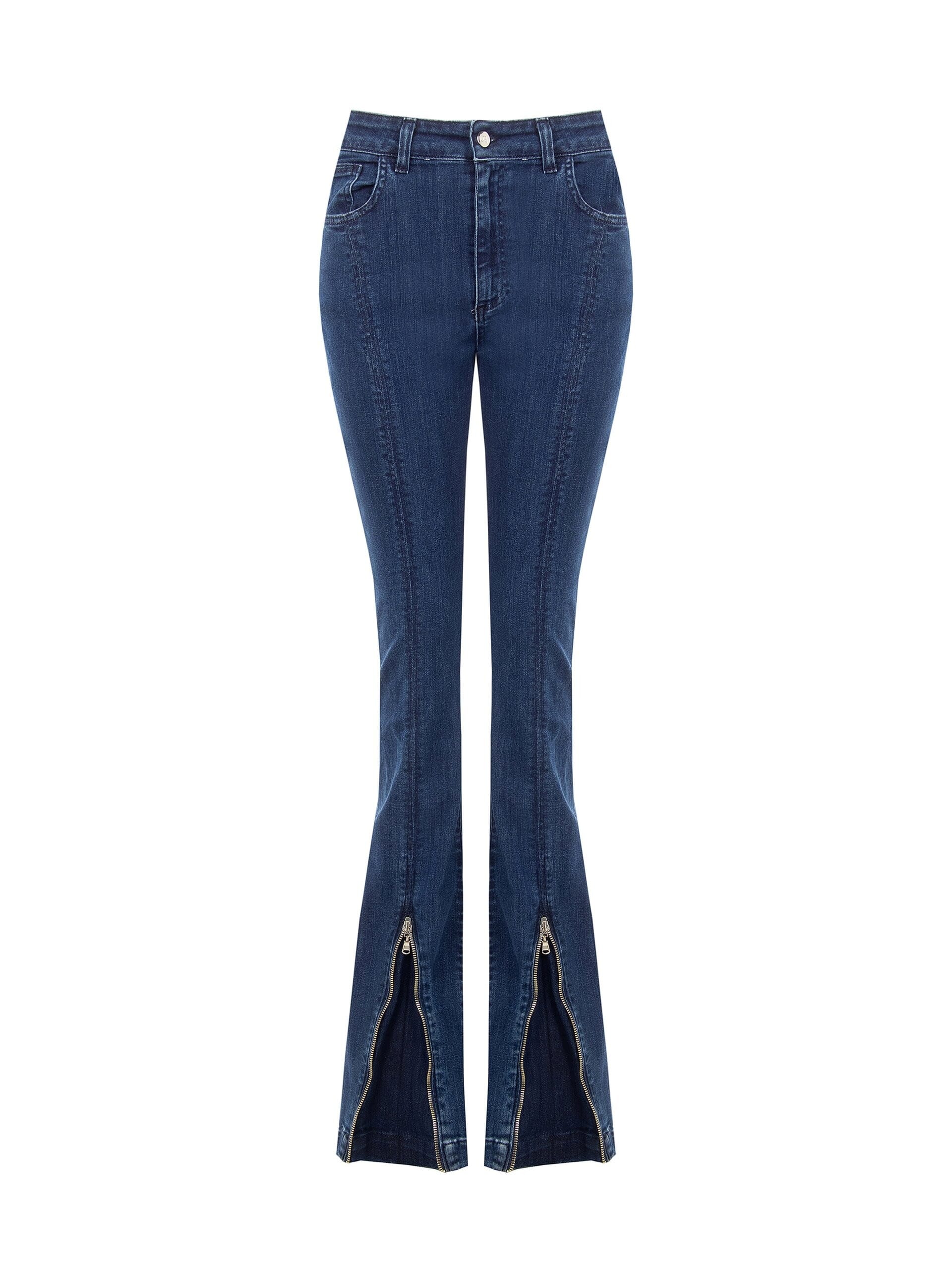 Rinascimento Stretch Skinny Flared Jeans with Front Zips