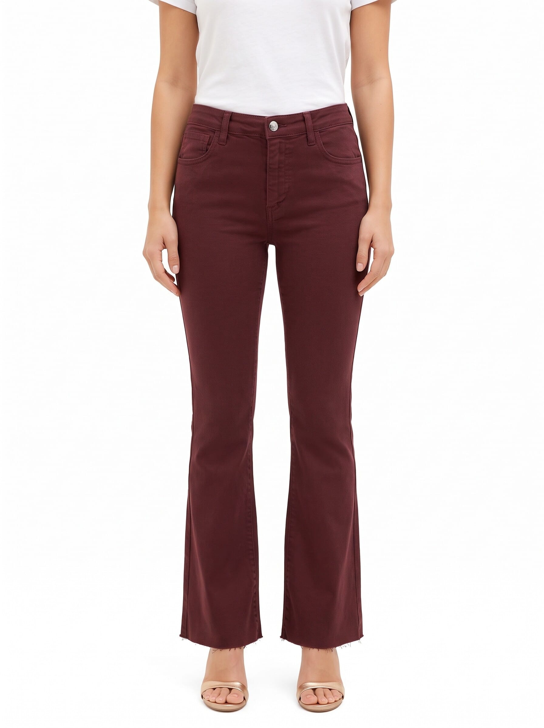 Rinascimento Stretch Flare Jeans with Raw-Cut Hems