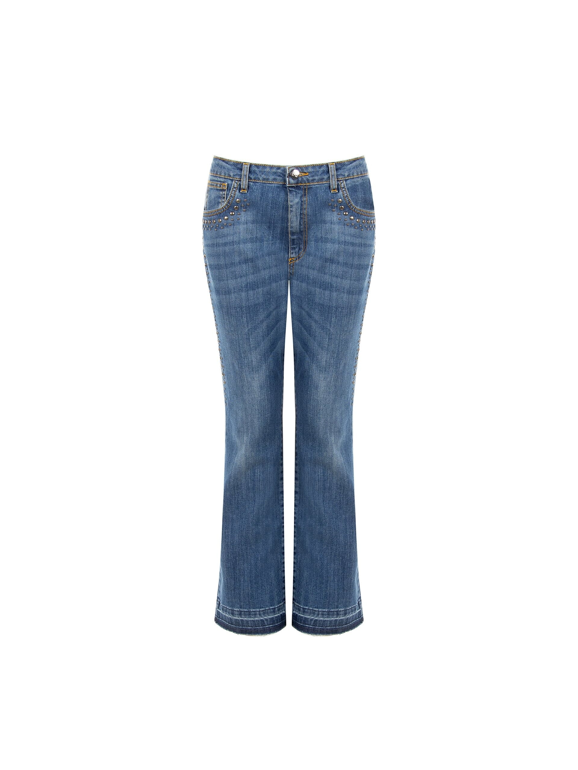 Rinascimento Stretch Flare Jeans with Studs and Frayed Hem