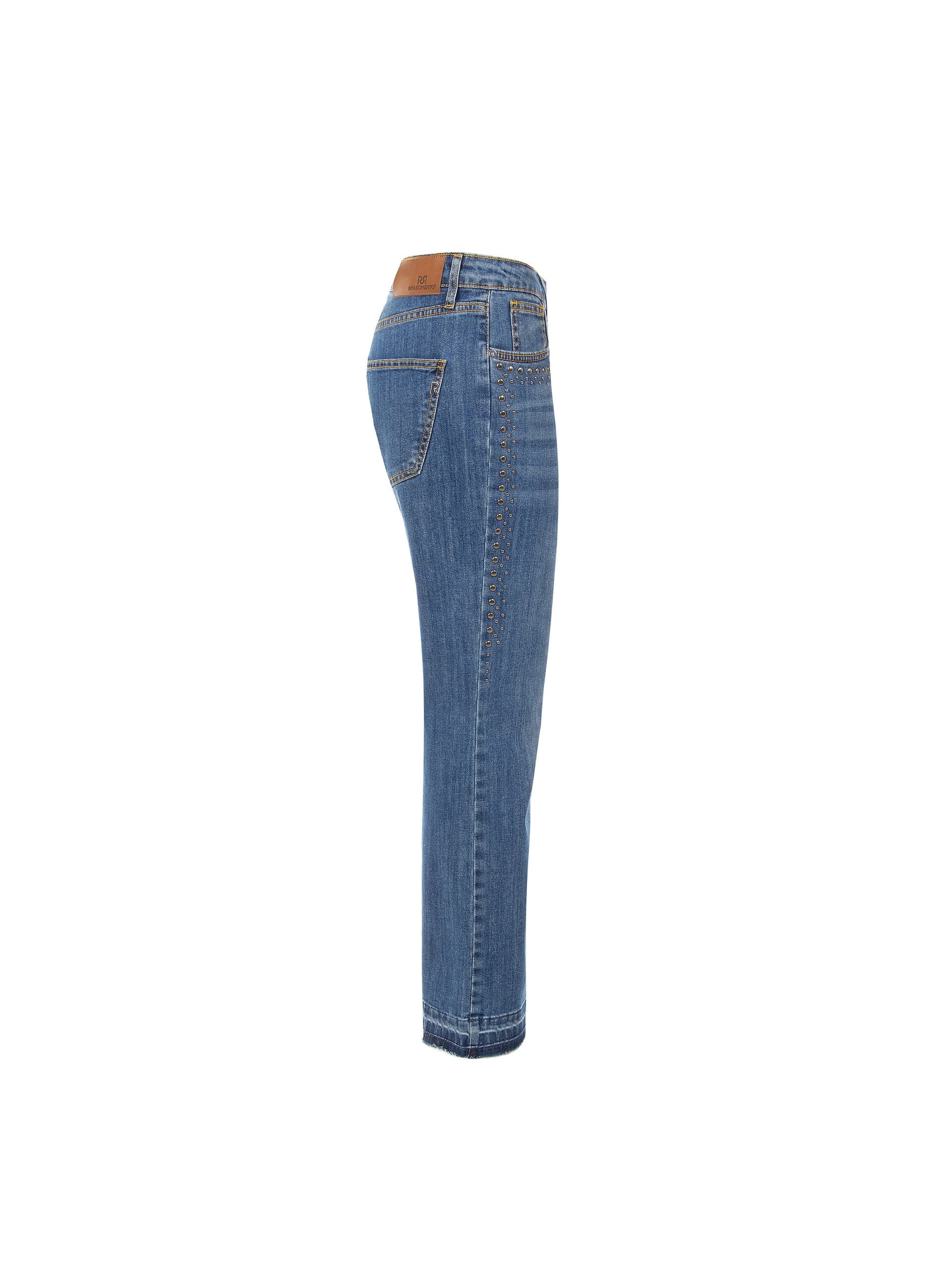 Rinascimento Stretch Flare Jeans with Studs and Frayed Hem