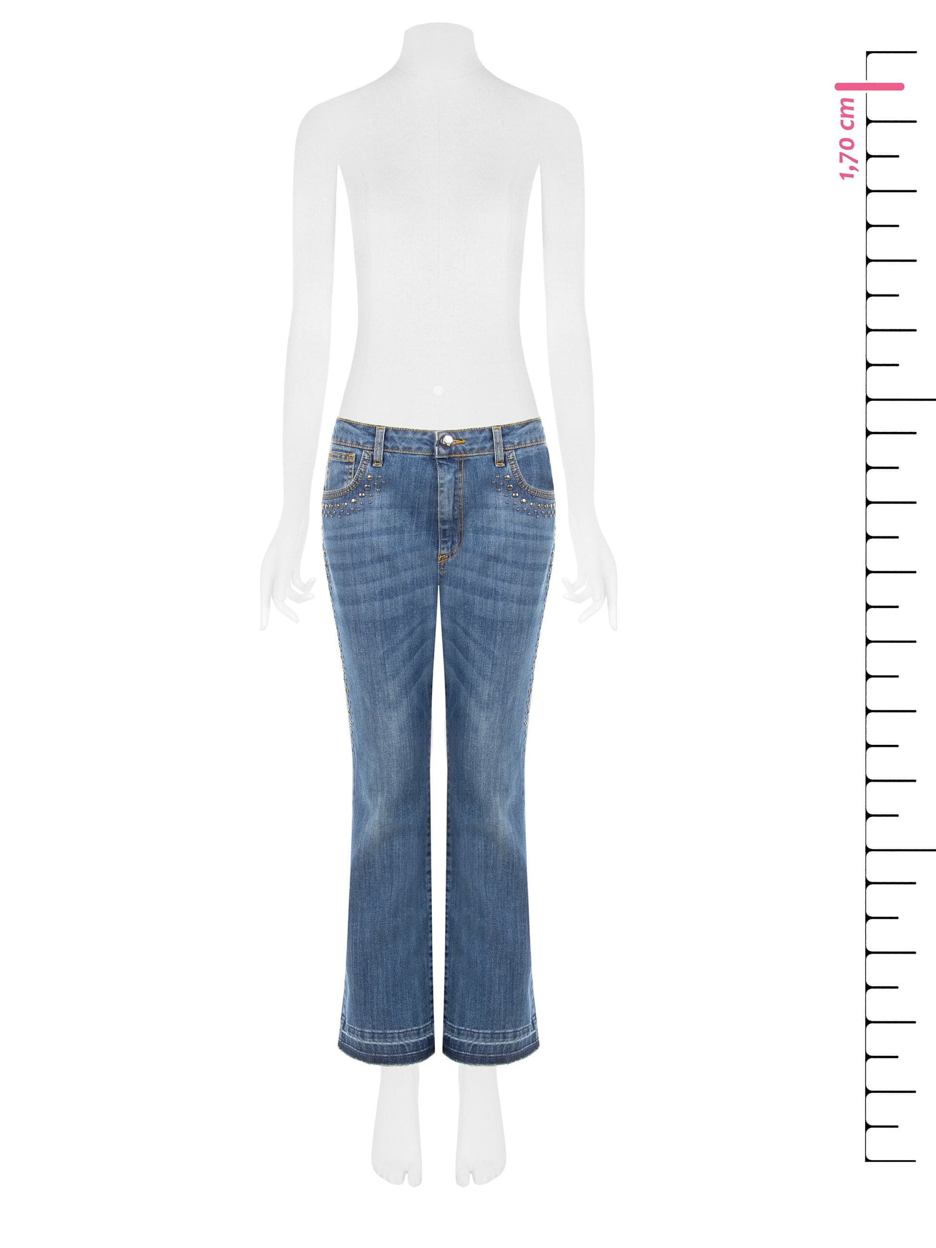 Rinascimento Stretch Flare Jeans with Studs and Frayed Hem