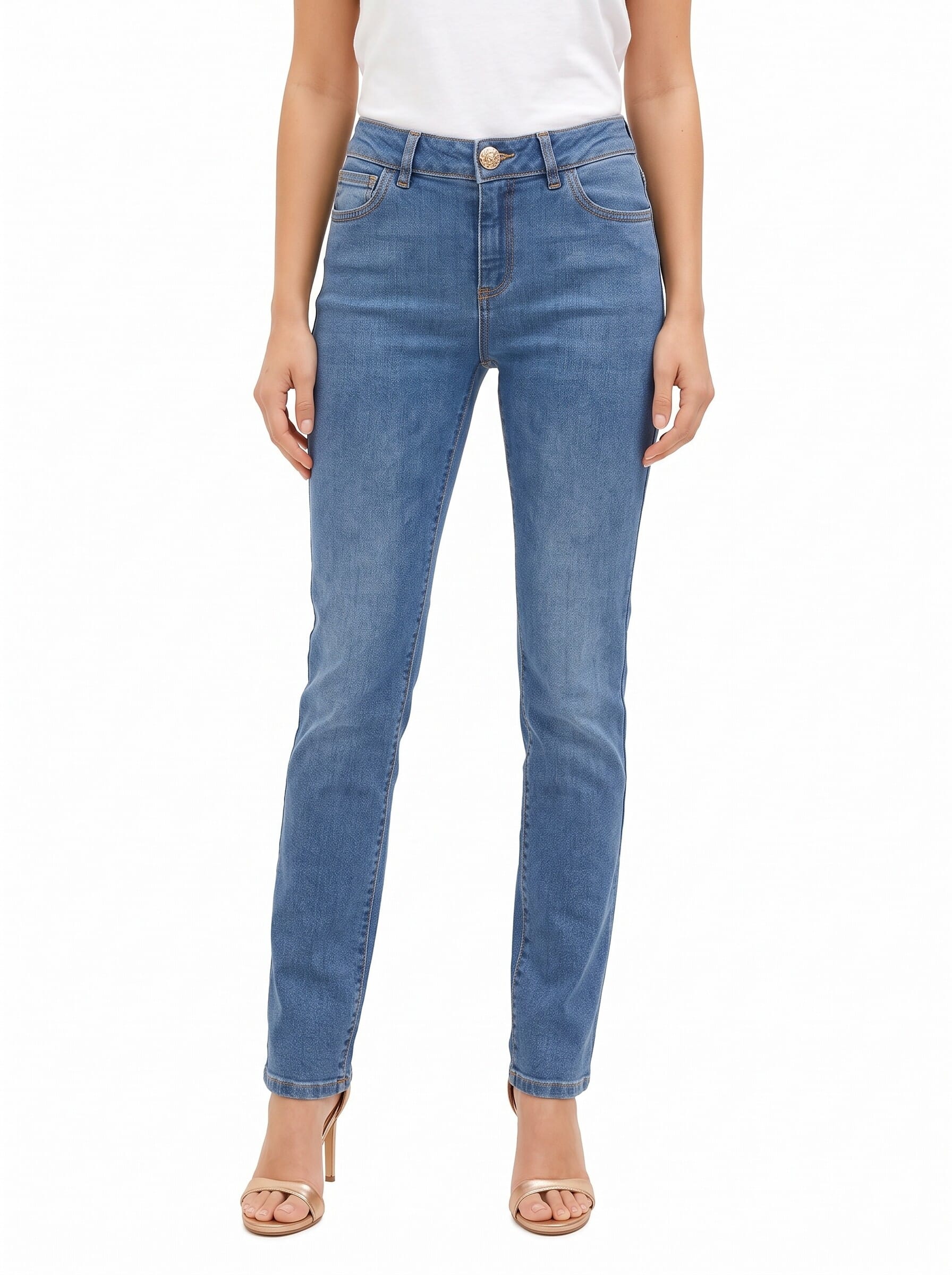 Straight-leg Stretch Jeans, Medium Wash, Rinascimento