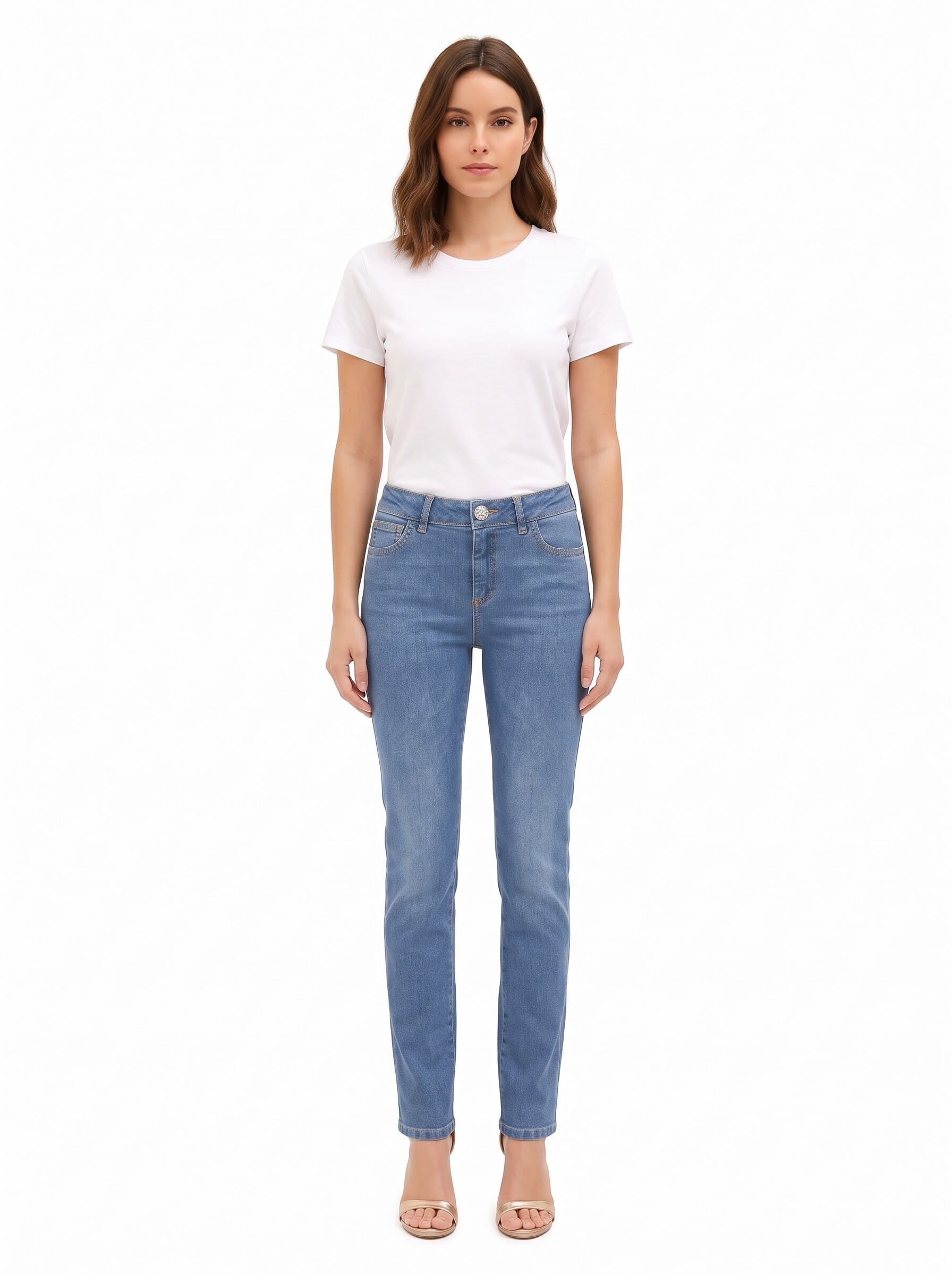 Straight-leg Stretch Jeans, Medium Wash, Rinascimento