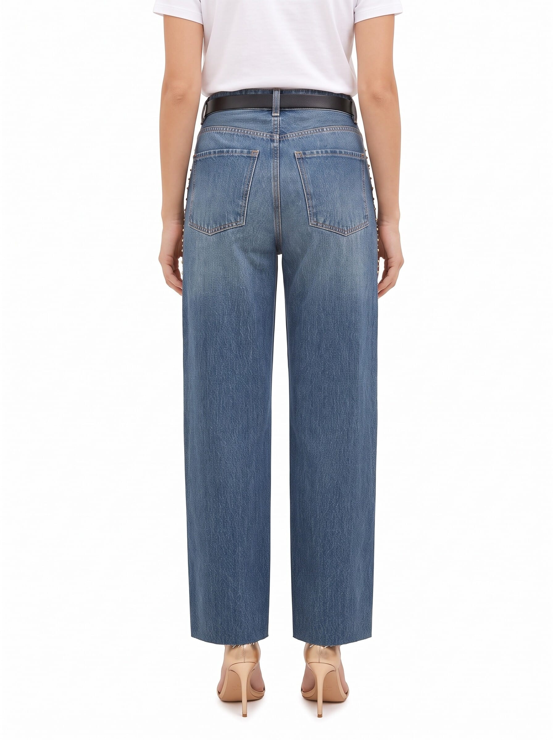 Wide-leg jeans with studs and crystals down the sides – Rinascimento