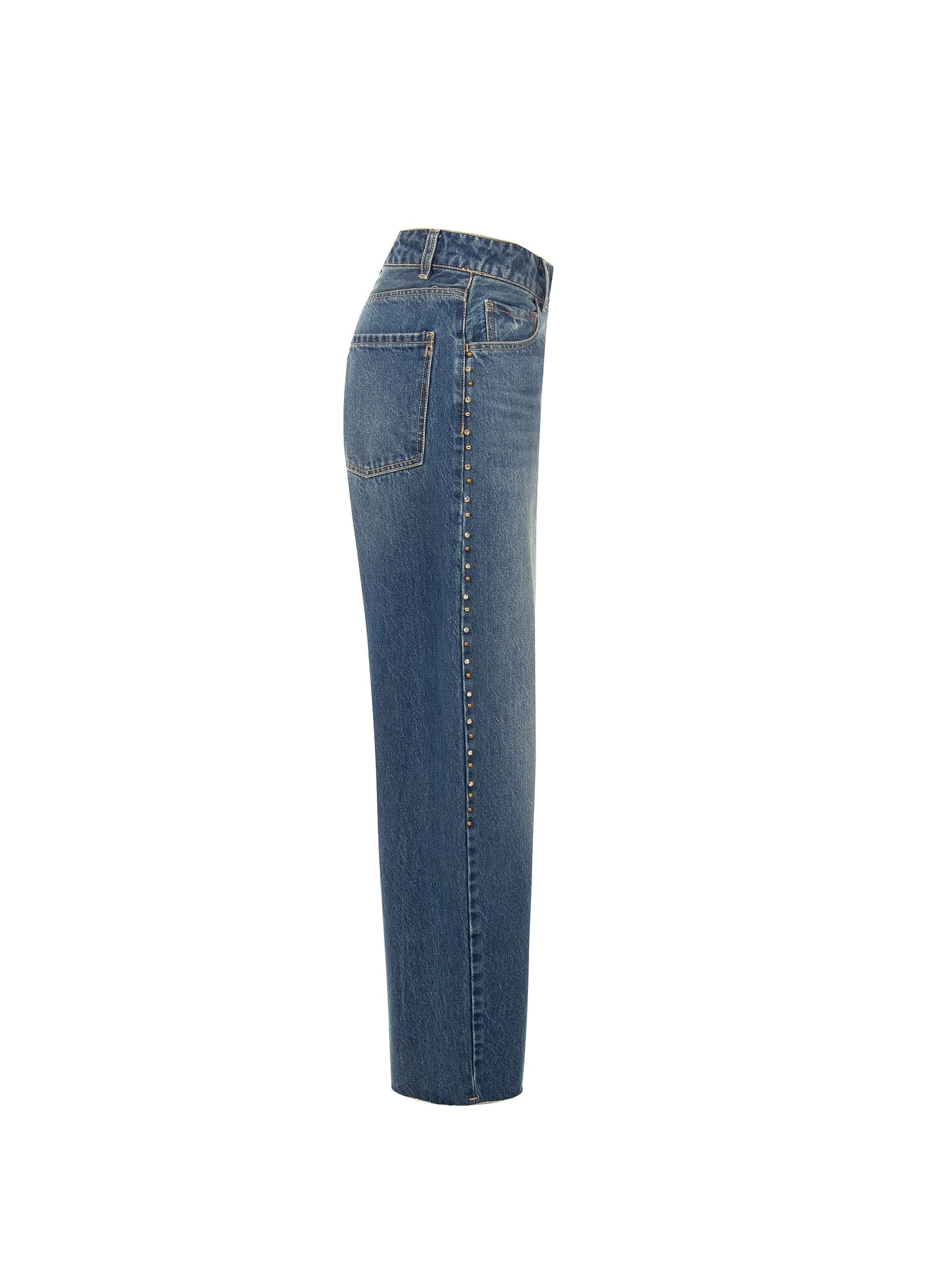 Wide-leg jeans with studs and crystals down the sides – Rinascimento