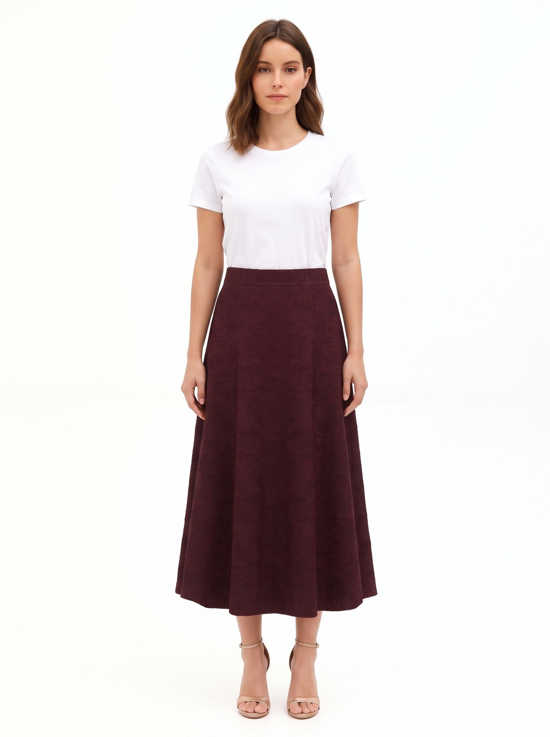 Gonna Lunga Svasata In Jacquard Goffrato Con Lurex Rinascimento