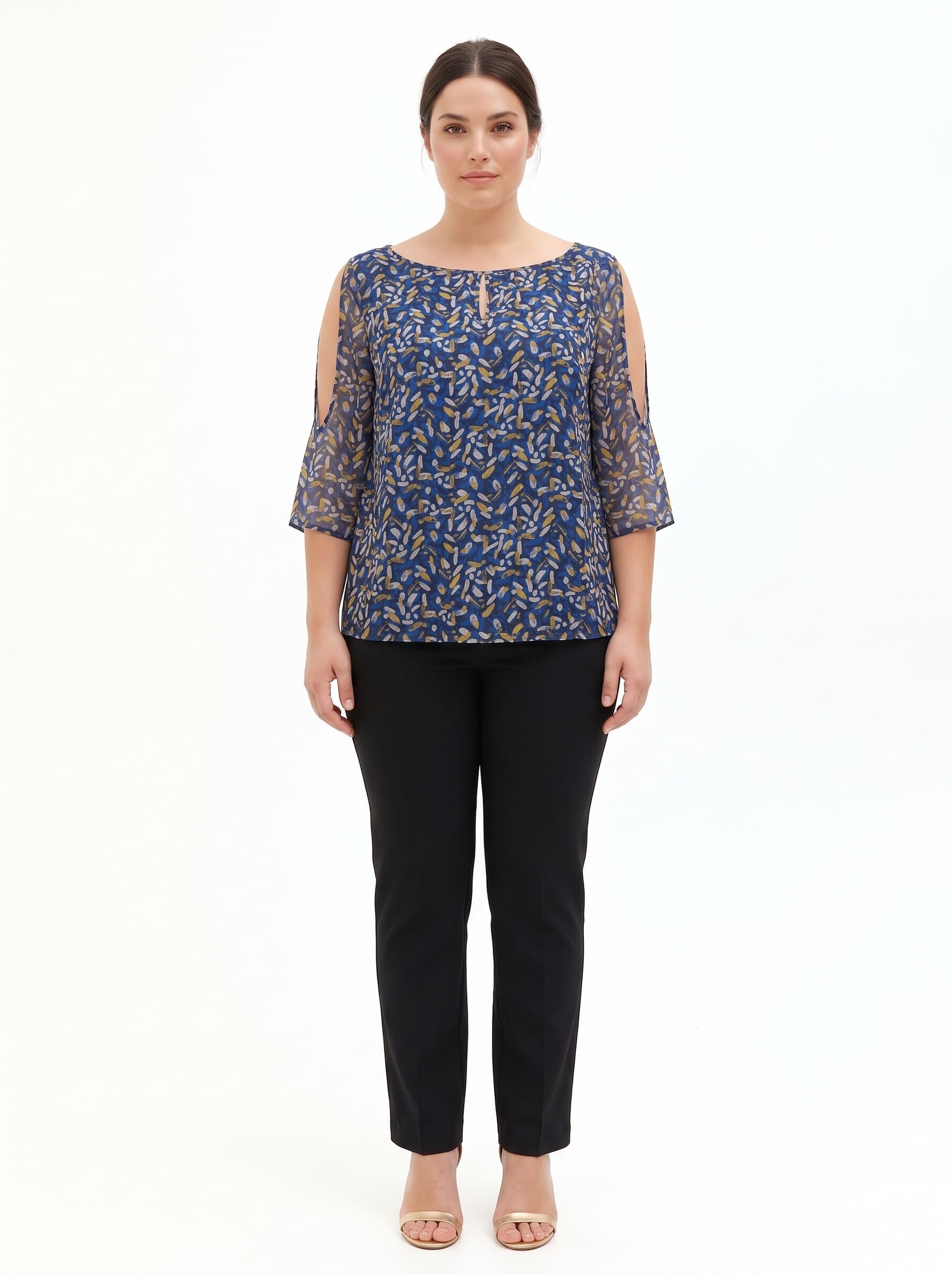 Blusa Curvy Fluida In Georgette Con Scollo A Goccia Spalle Scoperte E Dettagli Lurex Rinascimento Curvy