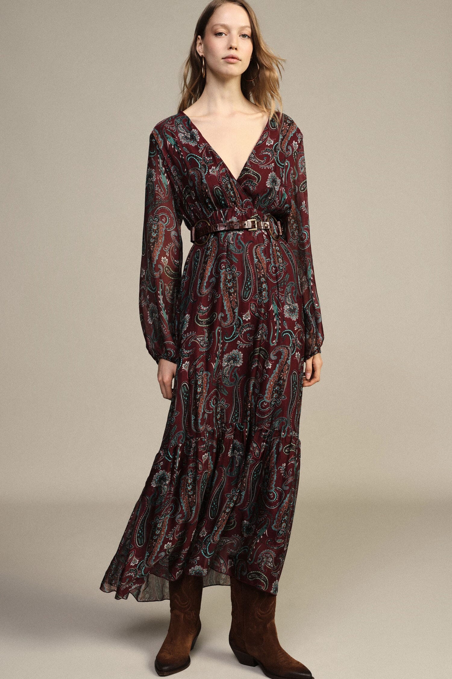 Abito Lungo Stampa Paisley Con Maniche Ampie Dixie
