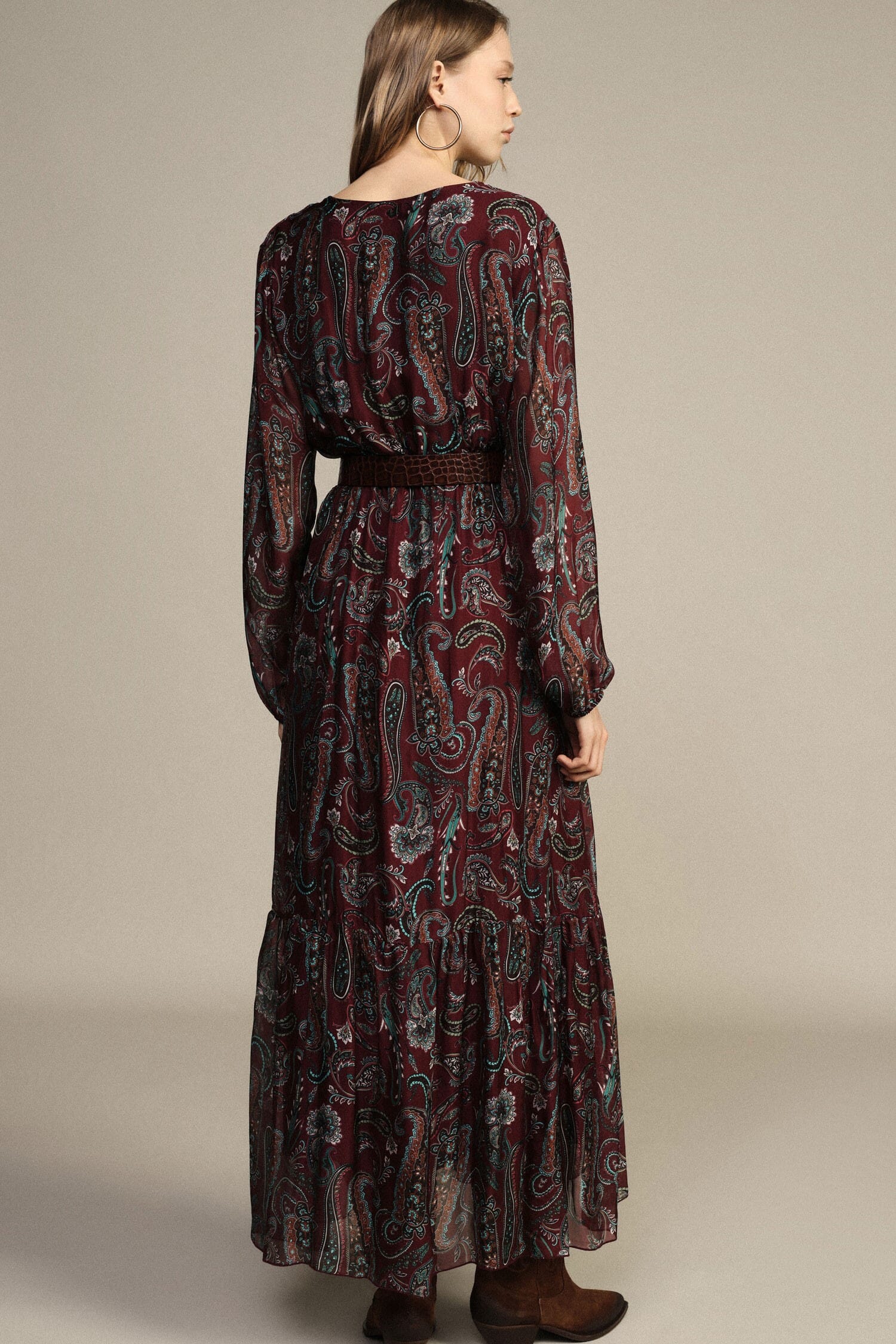 Abito Lungo Stampa Paisley Con Maniche Ampie Dixie
