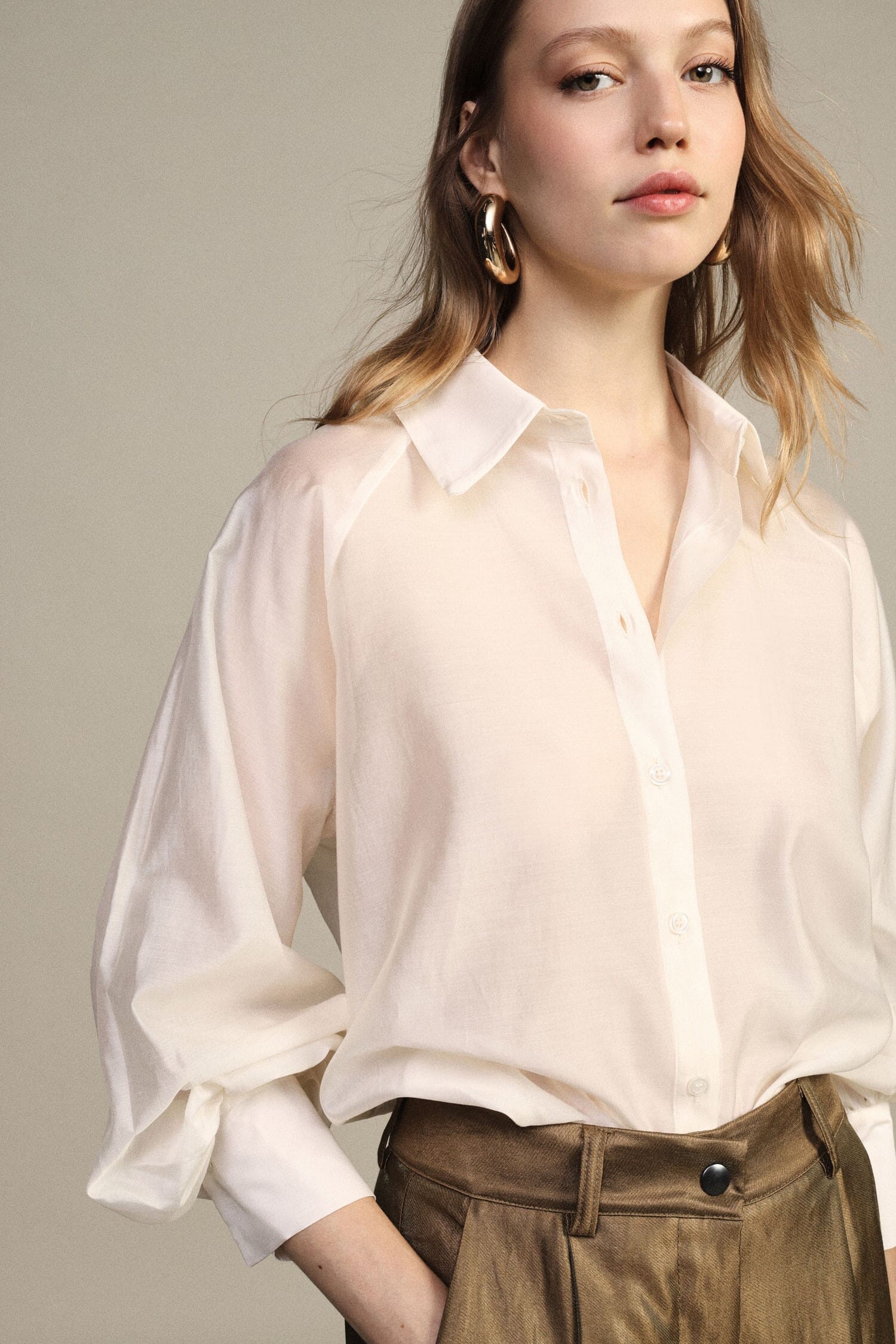 Camicia Ampia Con Maniche Balloon Abbottonatura Frontale Dixie