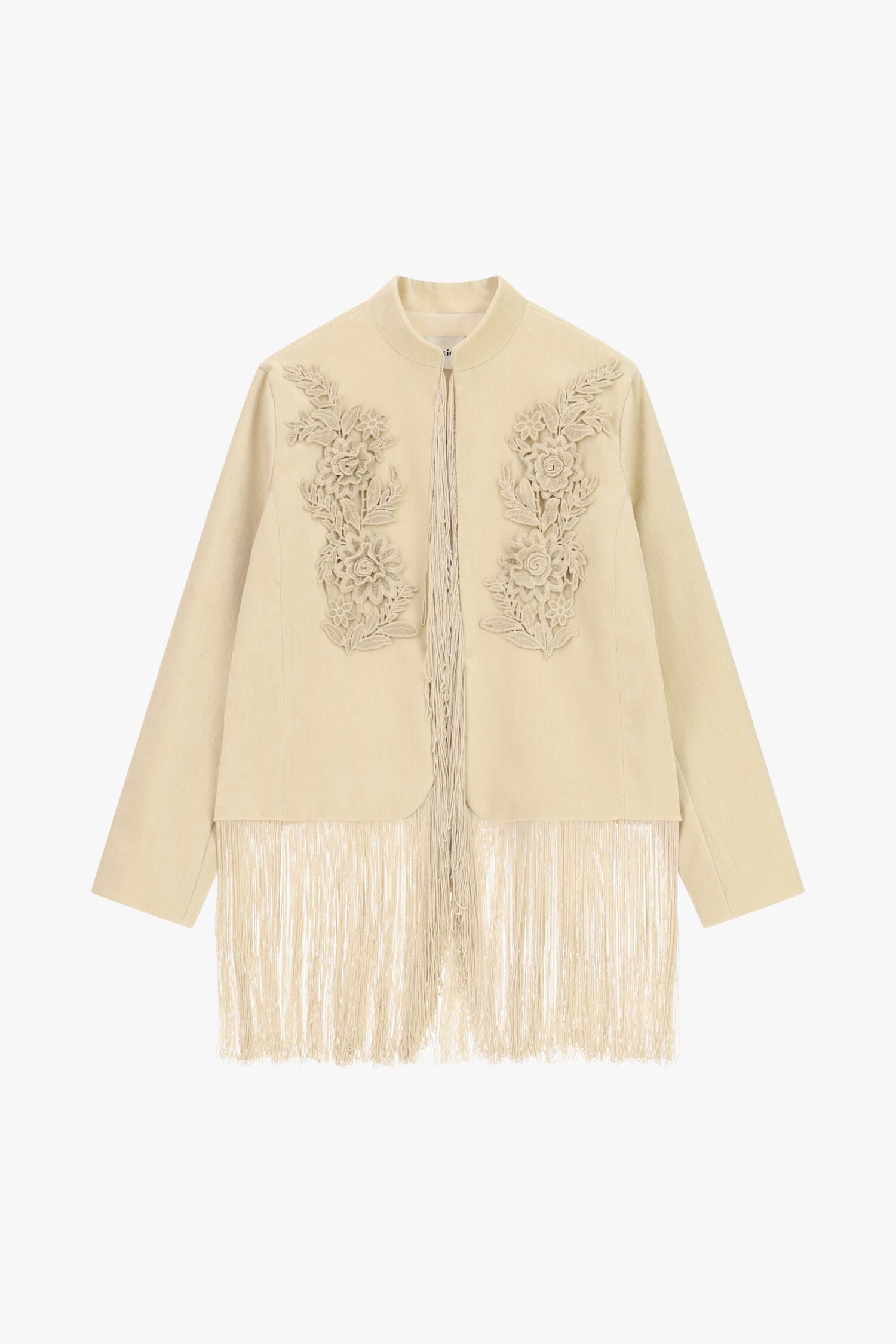 Veste en fausse fourrure avec broderie florale et franges « Dixie »