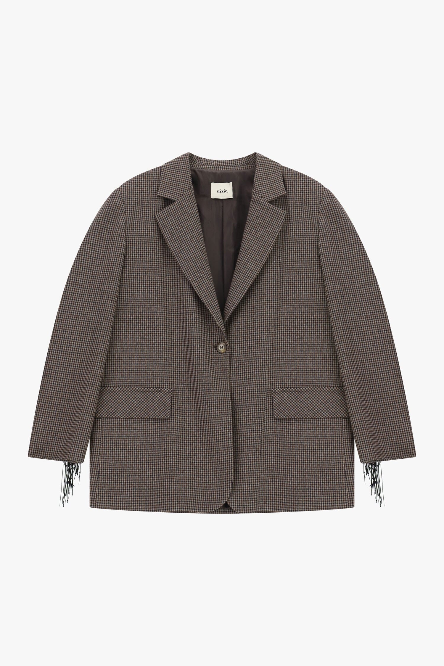 Blazer à carreaux avec franges décoratives et poches Dixie