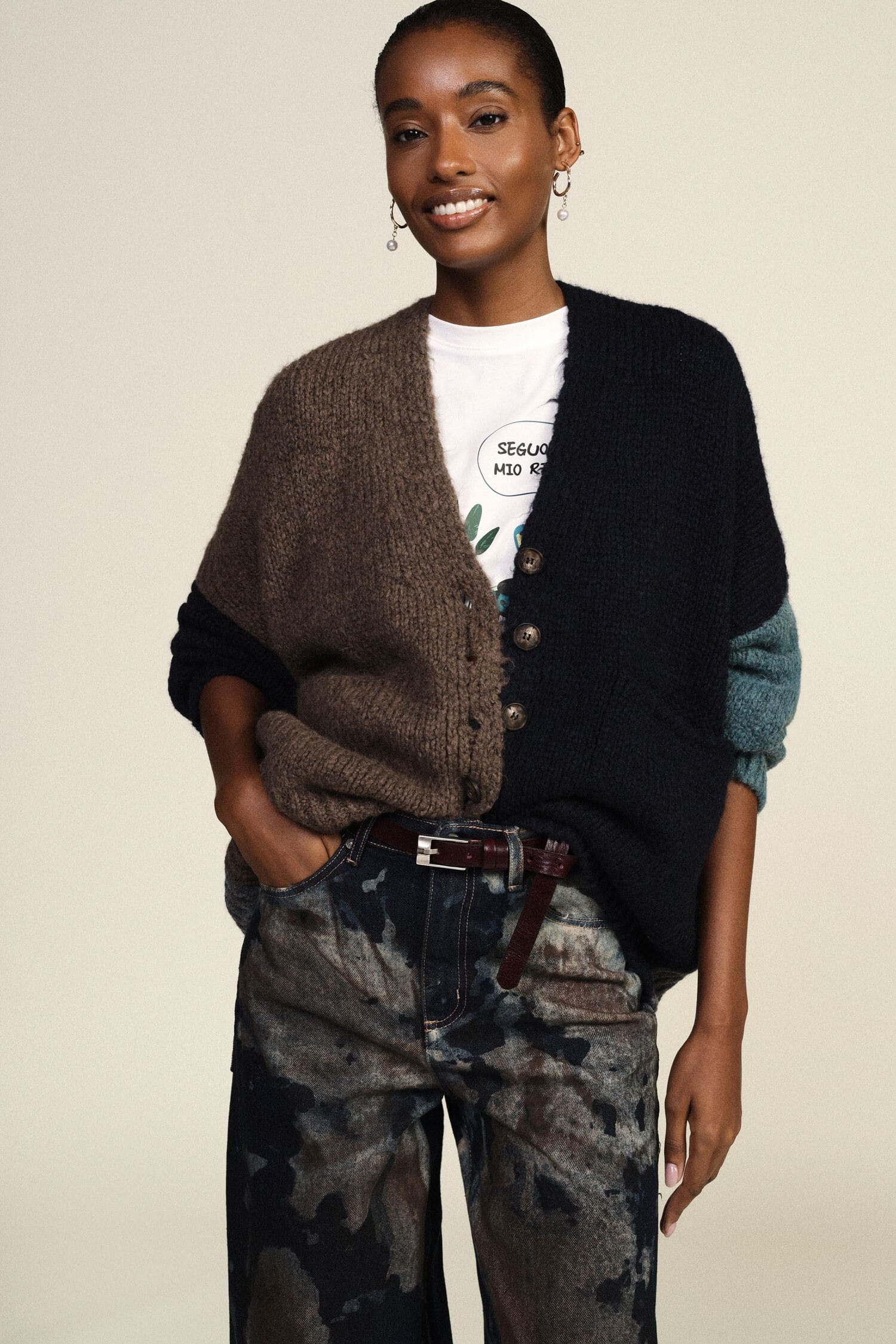 Cardigan Con Bottoni E Motivo A Blocchi Di Colore Dixie