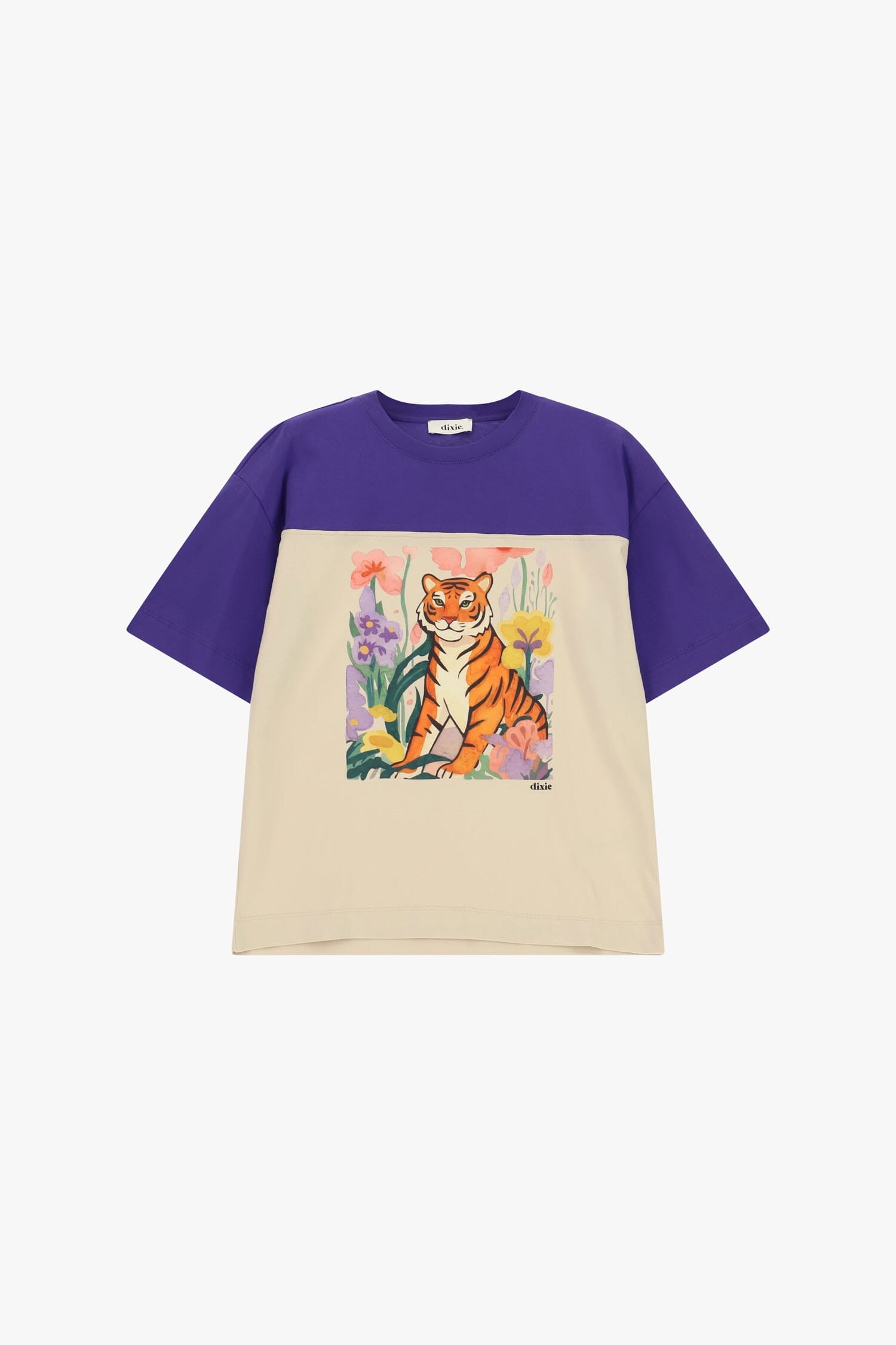 T-Shirt Stampa Tigre E Fiori Maniche Corte Dixie