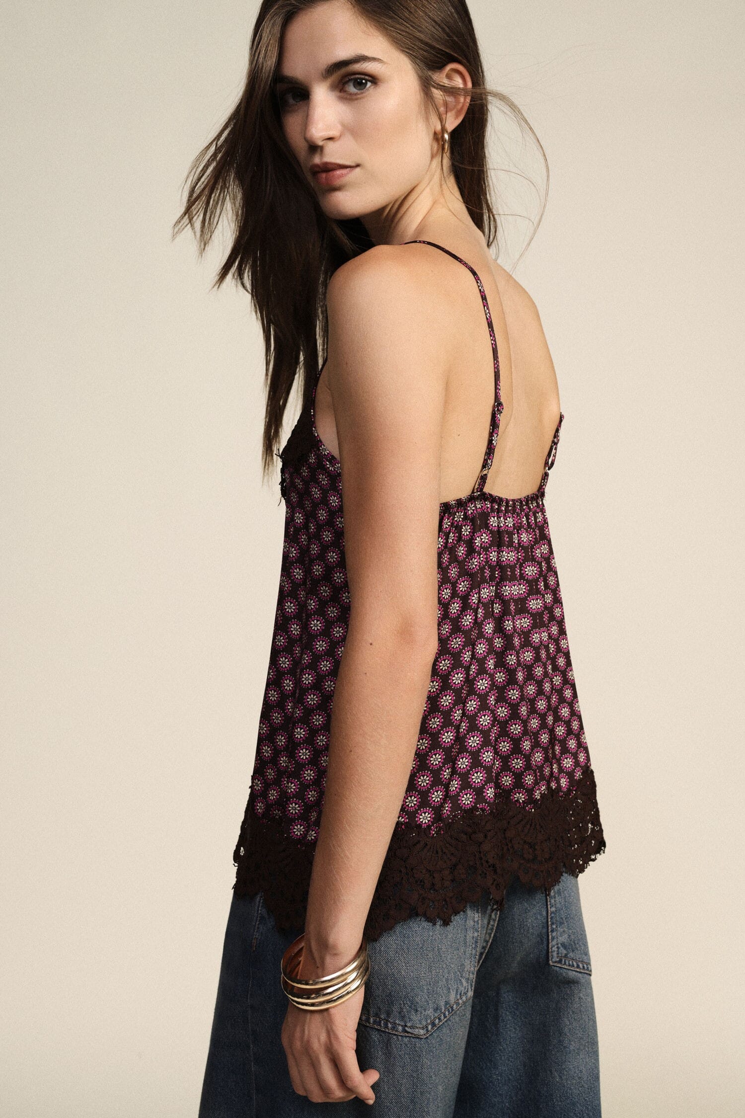 Top Con Spalline Sottili E Pizzo Stampato Dixie