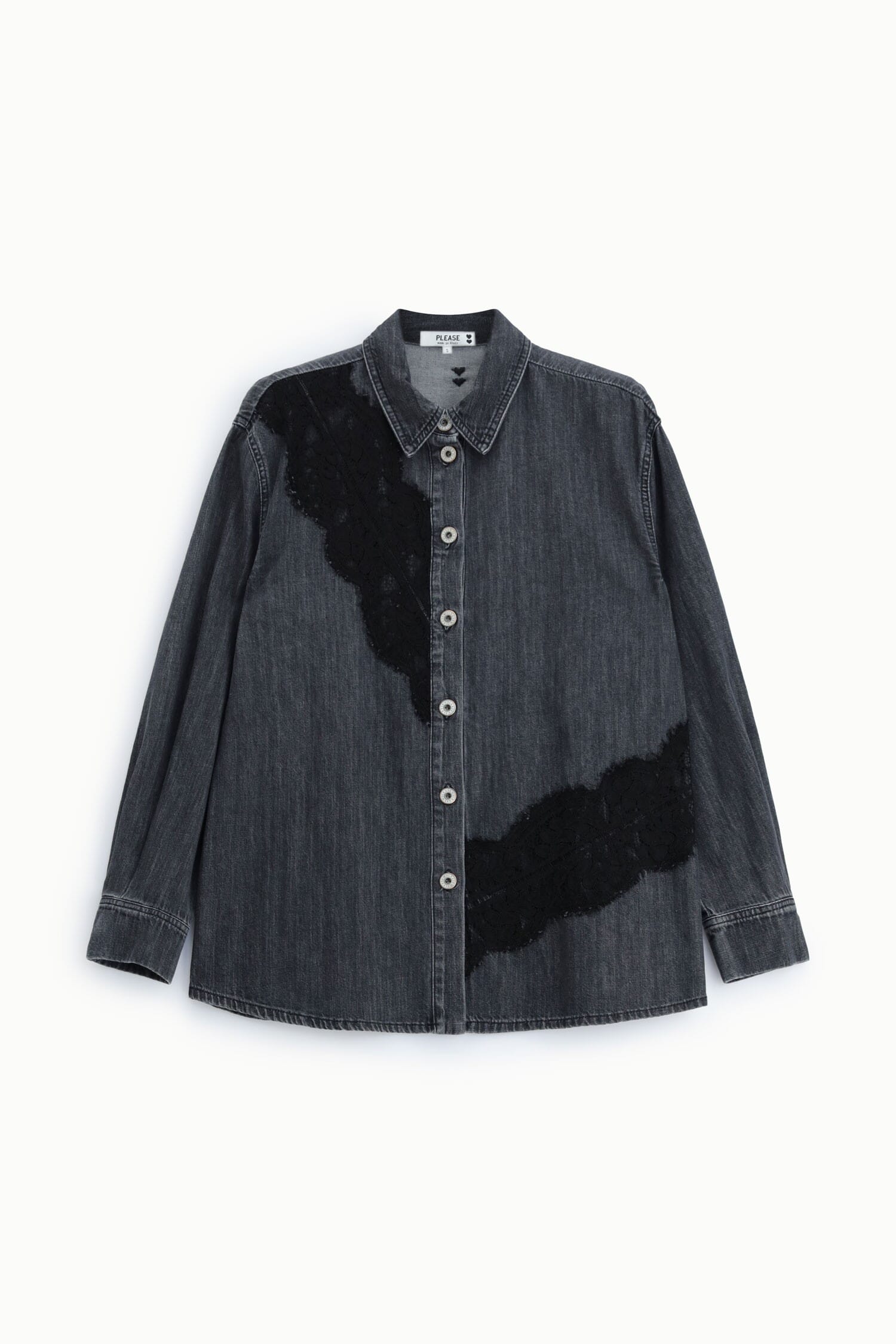 Camicia Denim Con Inserti In Pizzo E Bottoni Please