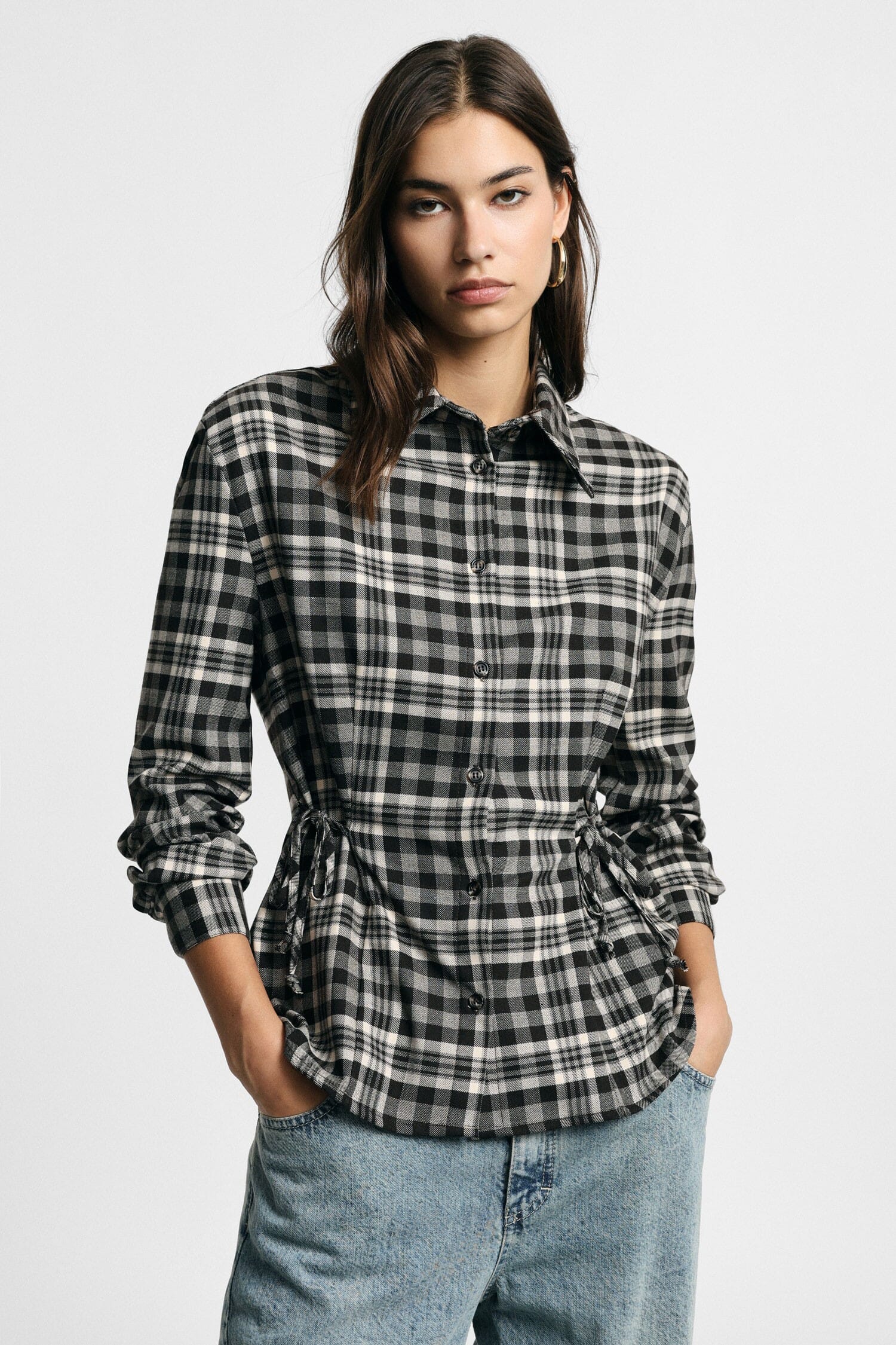 Camicia Stampa Check Con Coulisse Laterali Please