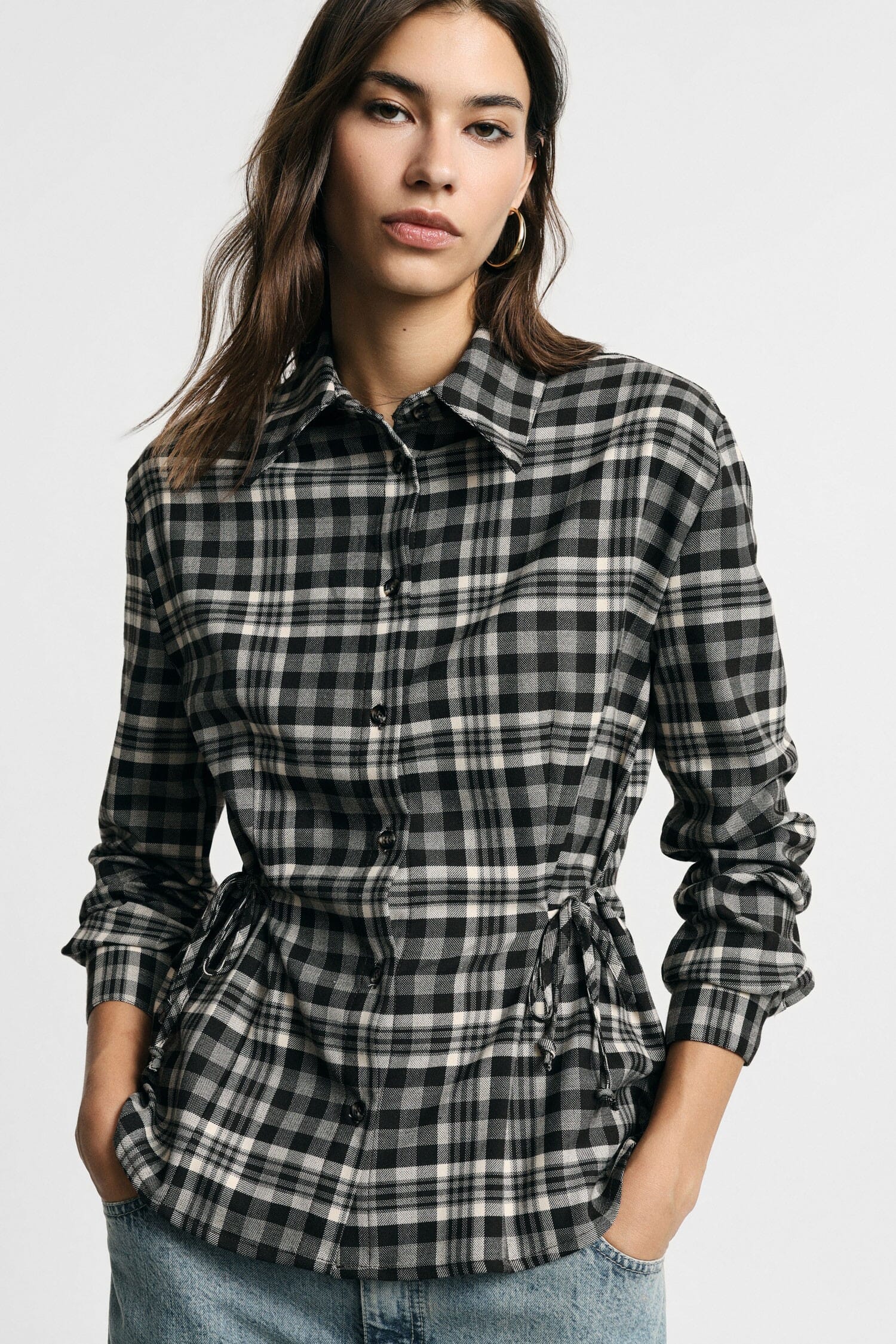 Camicia Stampa Check Con Coulisse Laterali Please