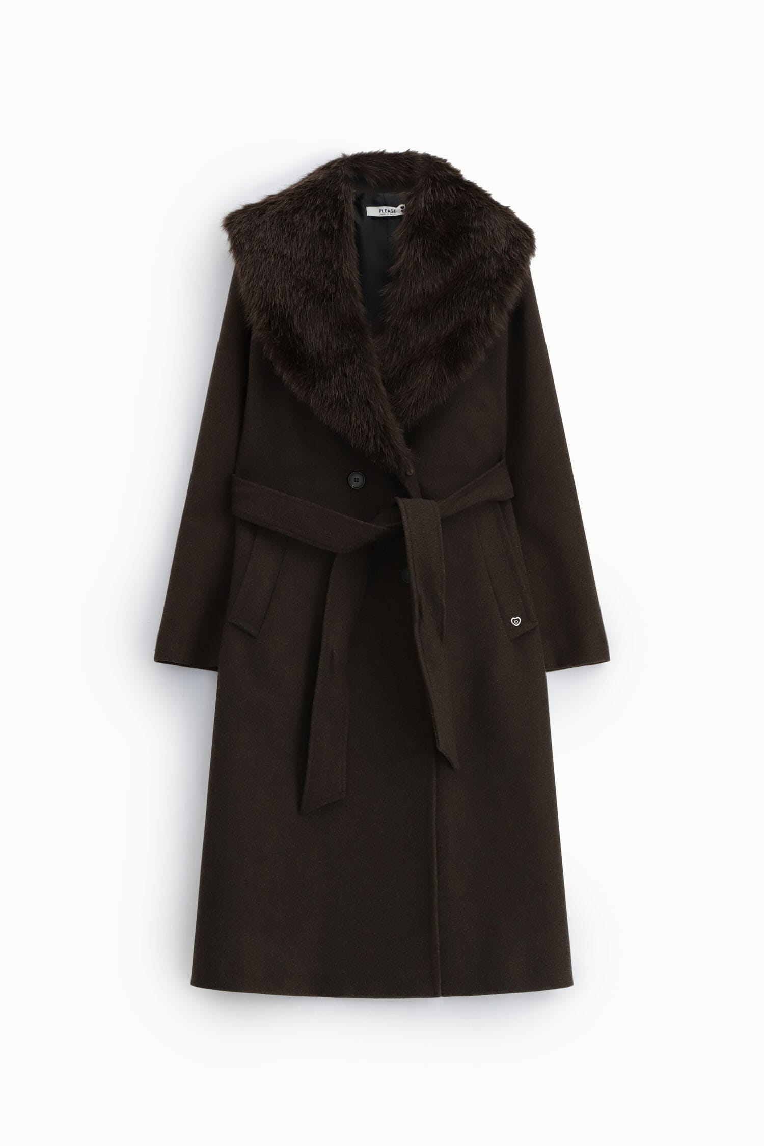 Manteau long à grand col en fourrure Please