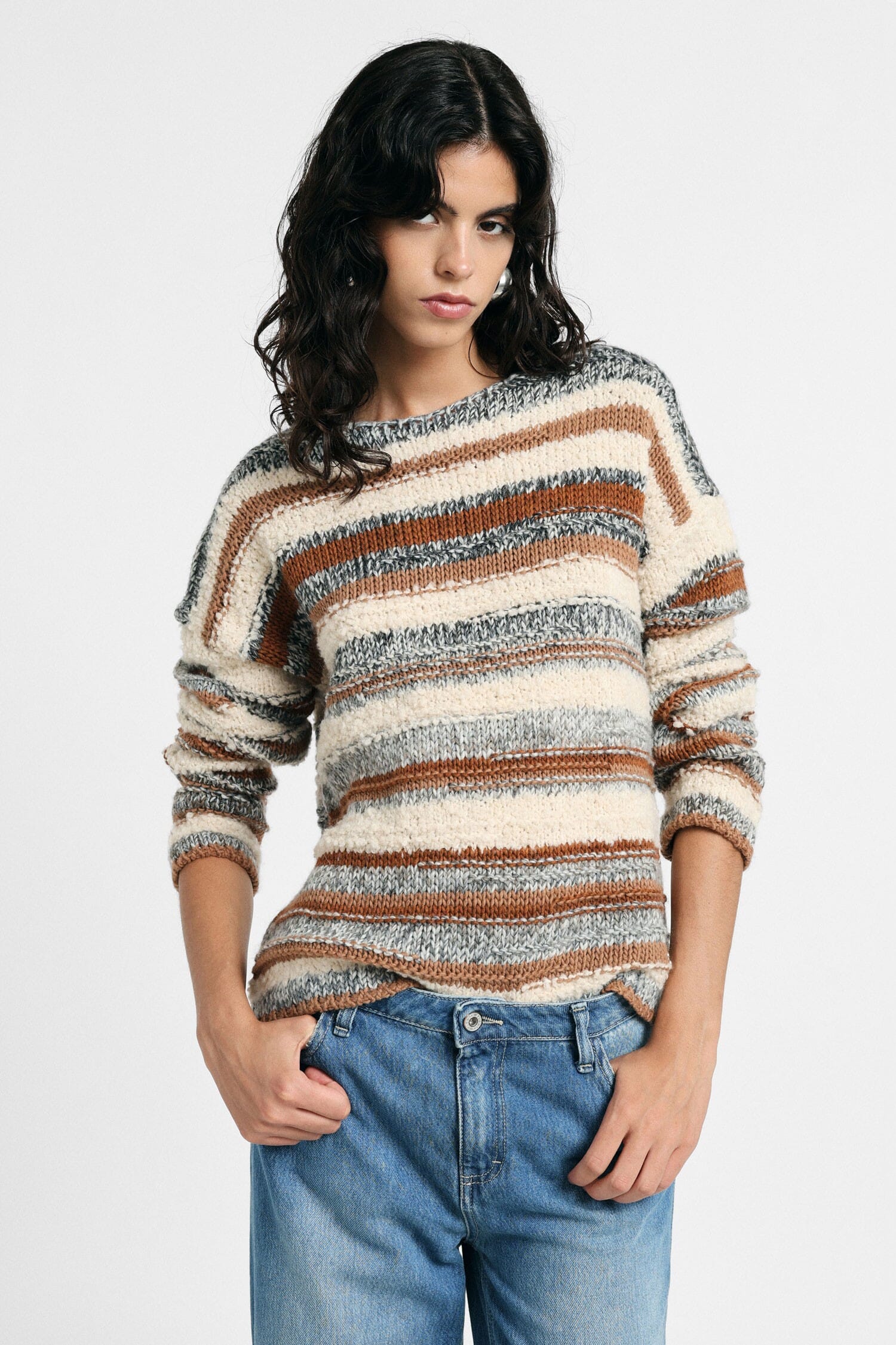 Maglione Pullover A Righe Con Maniche Lunghe Please