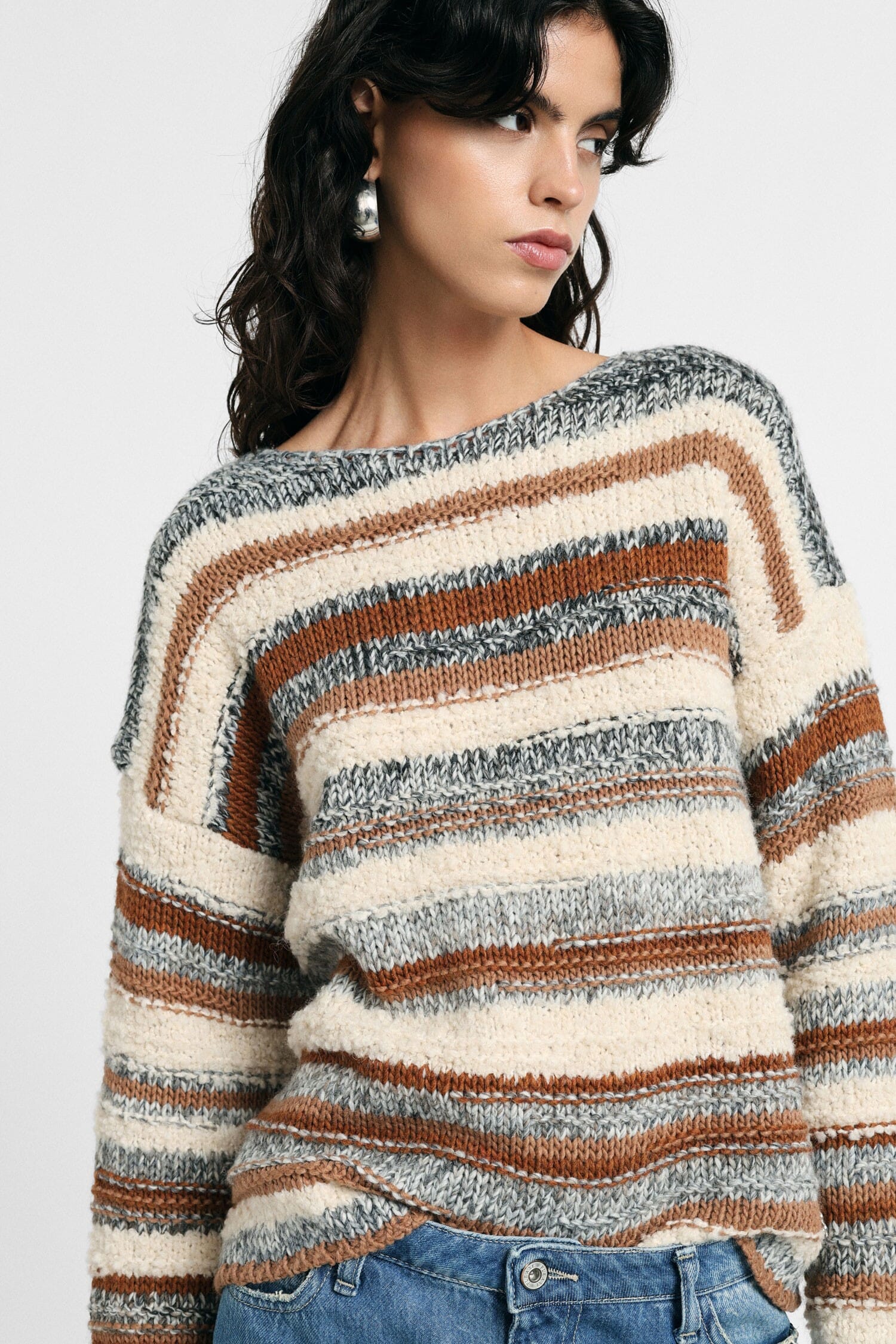Maglione Pullover A Righe Con Maniche Lunghe Please