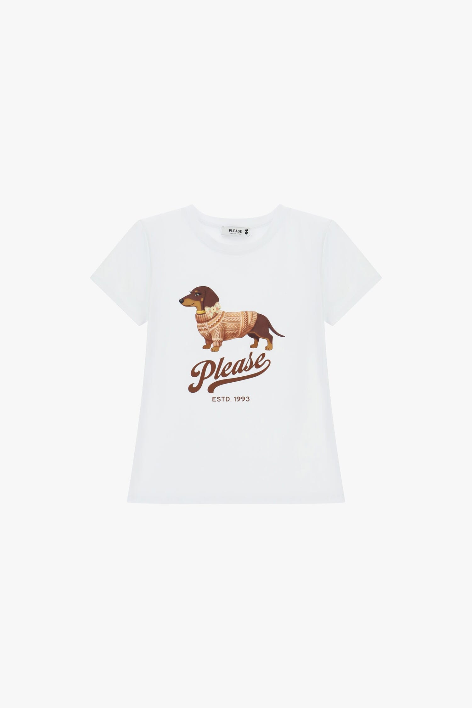 T-Shirt Girocollo Con Stampa Cane Please Please