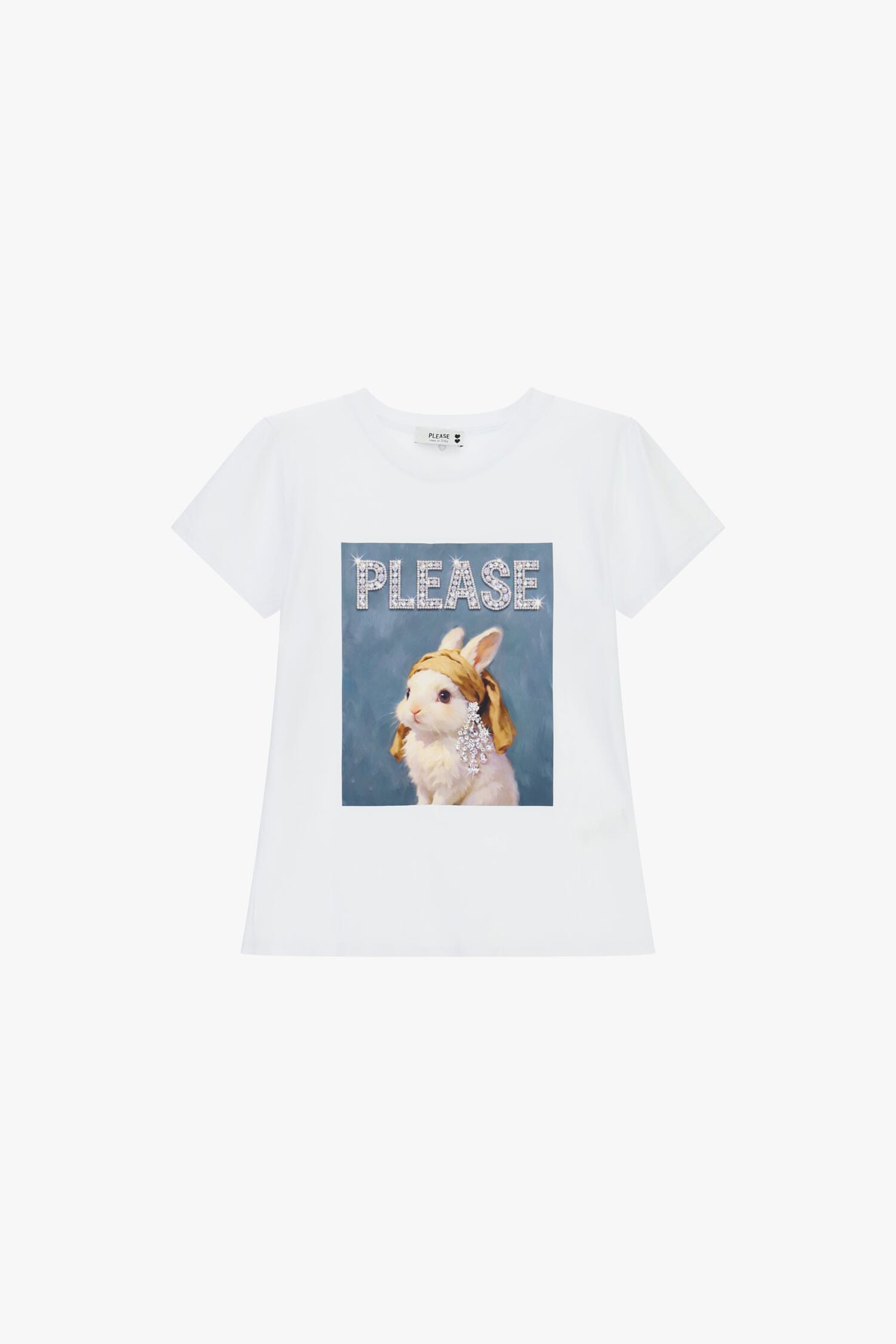 T-Shirt Girocollo Con Stampa Coniglio Decorato Please