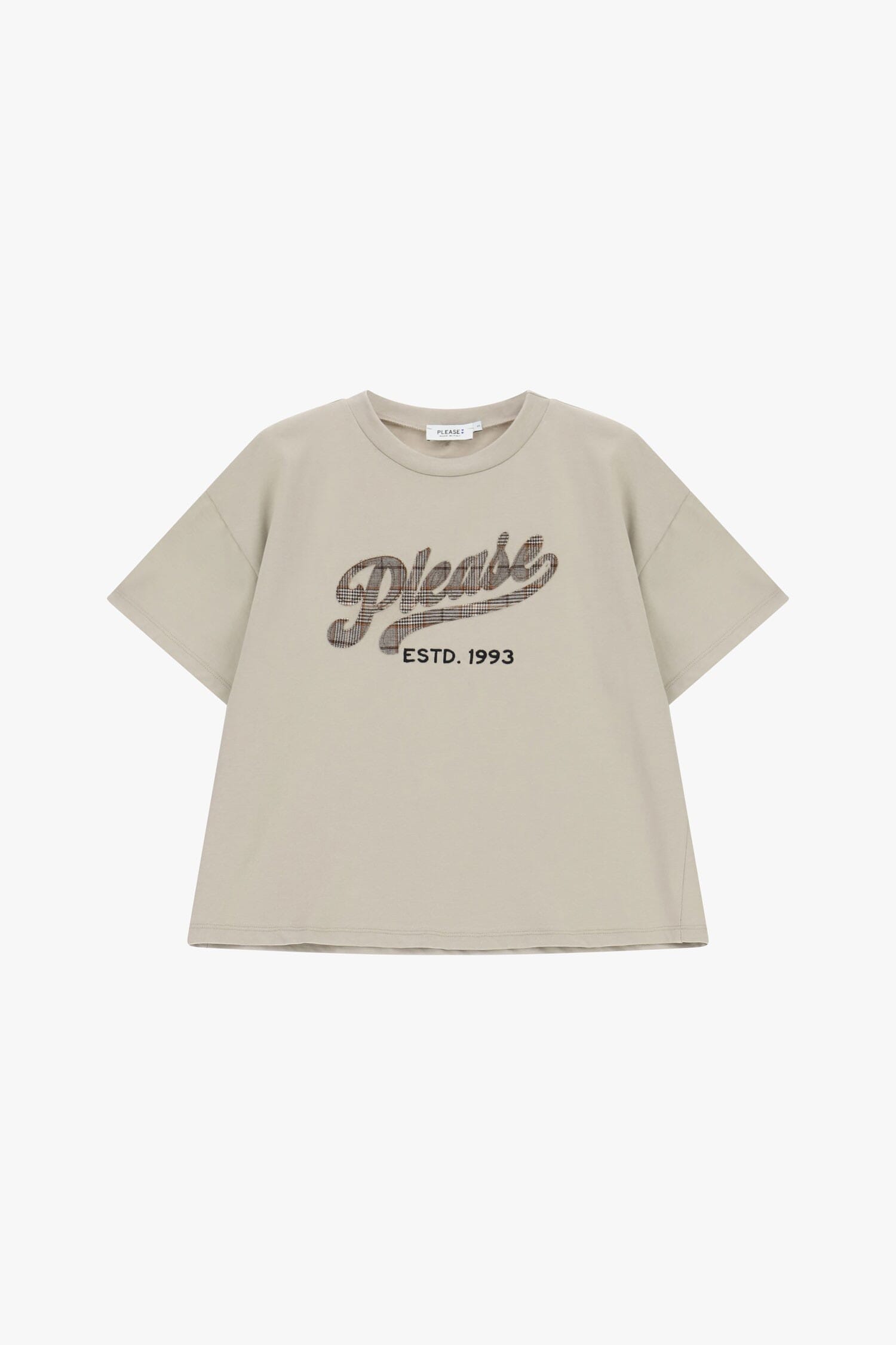 T-Shirt Girocollo Ampia Stampa Frontale Please