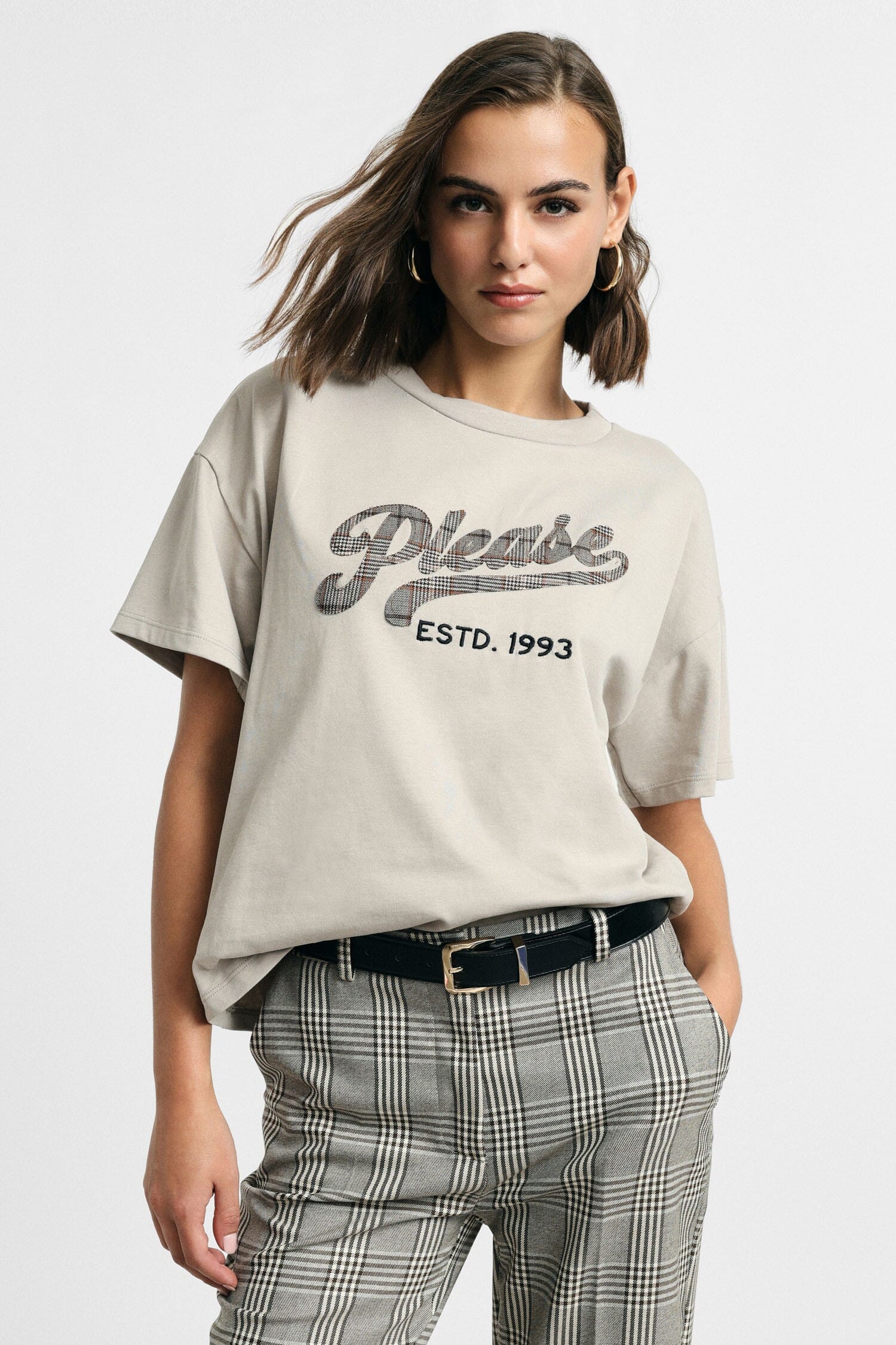 T-Shirt Girocollo Ampia Stampa Frontale Please