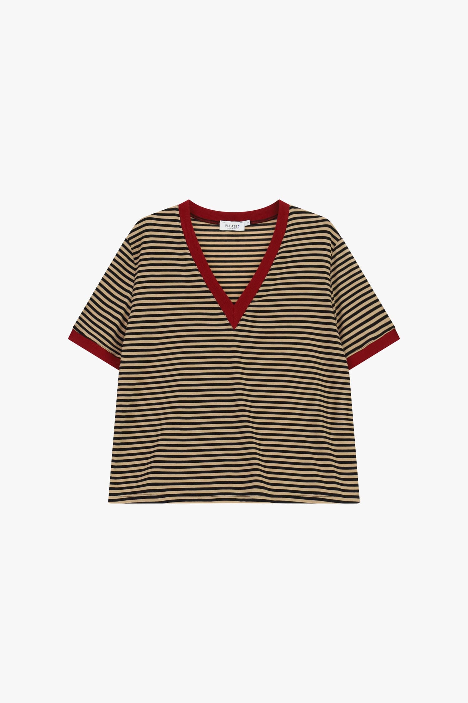 T-Shirt A Righe Con Scollo A V E Profili A Contrasto Please