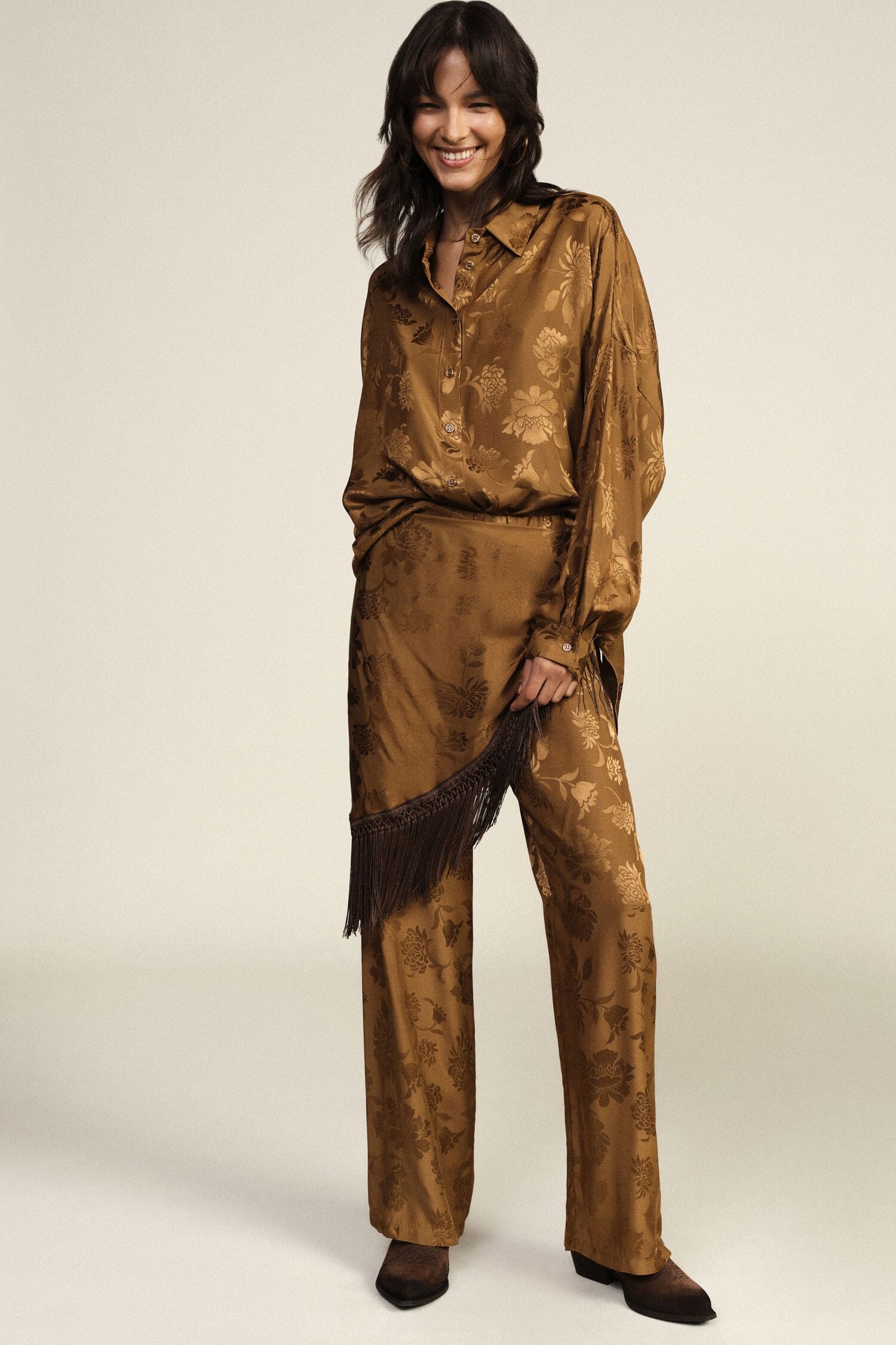 Pantaloni Palazzo Con Pannello E Frange Laterali Dixie