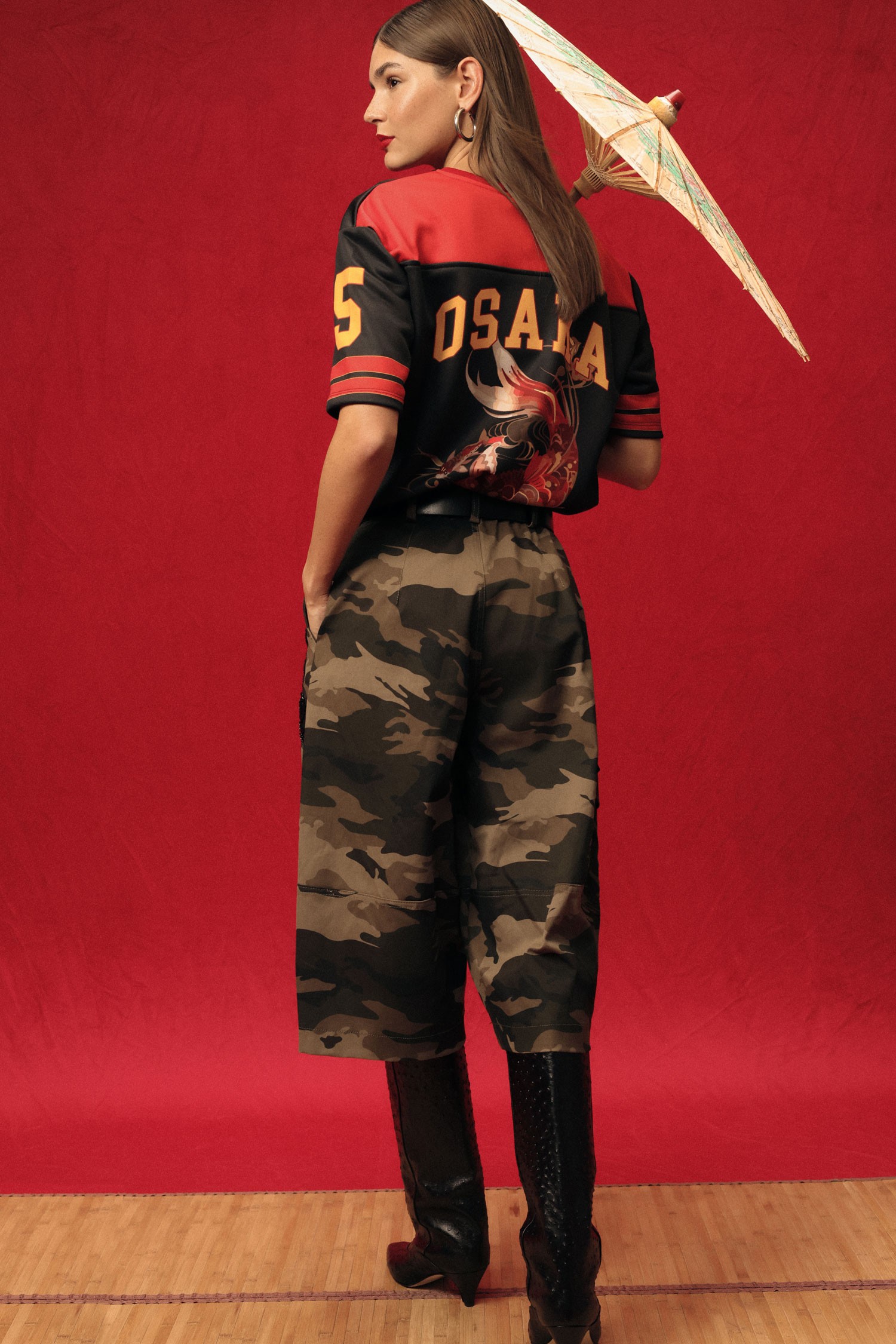 Dixie Camouflage-Print Wide-Leg Shorts with Floral Motif