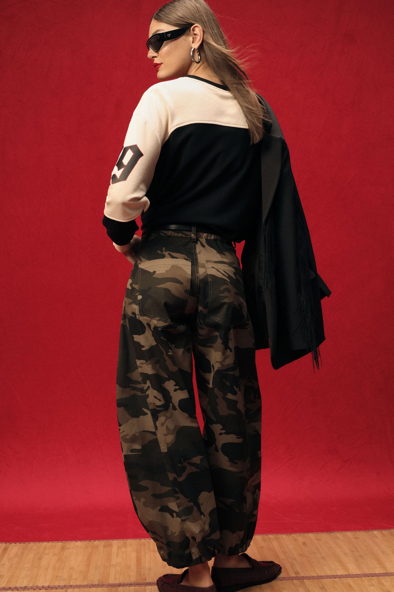 Pantaloni Palazzo Fantasia Mimetica Con Ricamo Laterale Dixie