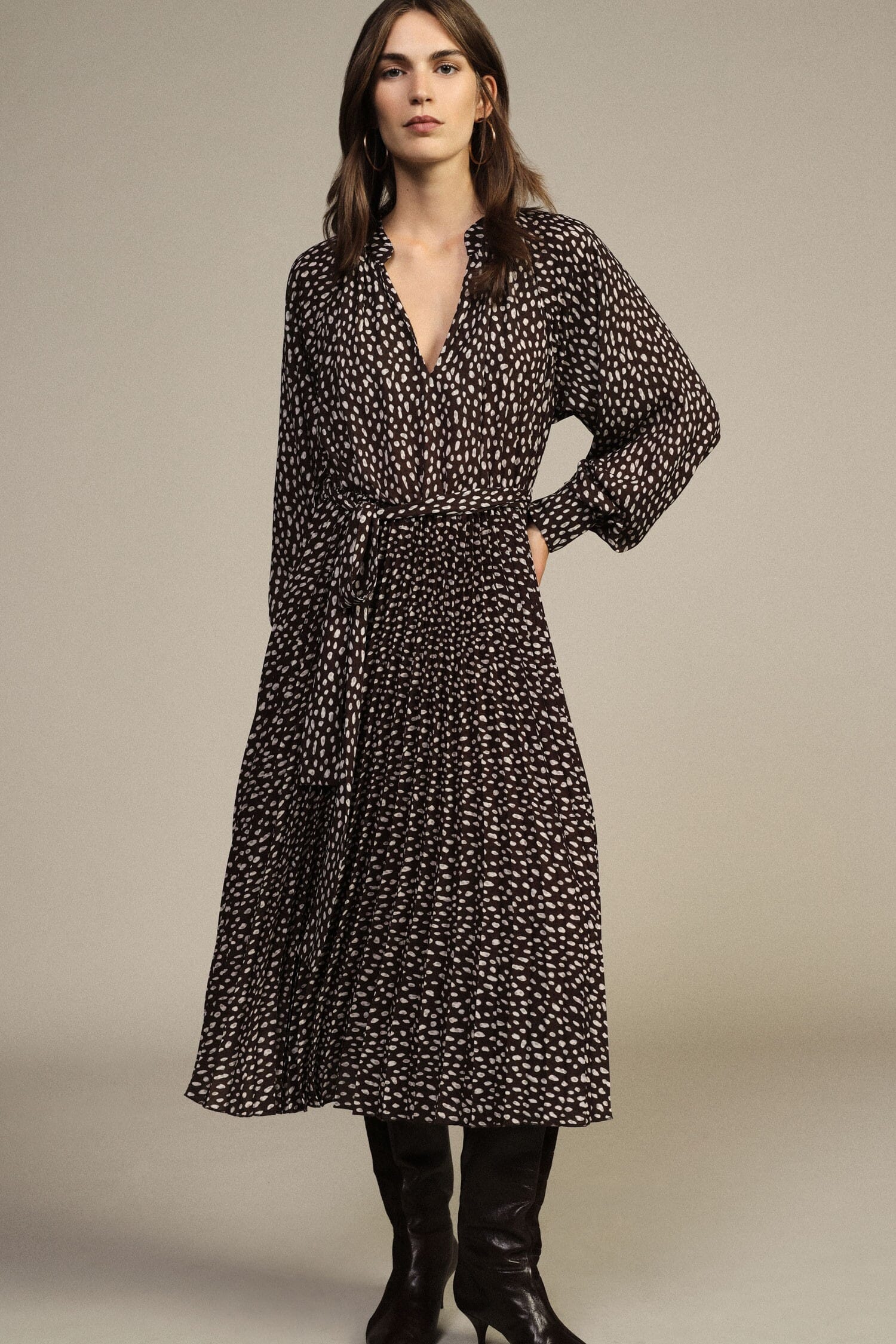 Robe midi à motifs avec ceinture et manches longues Dixie