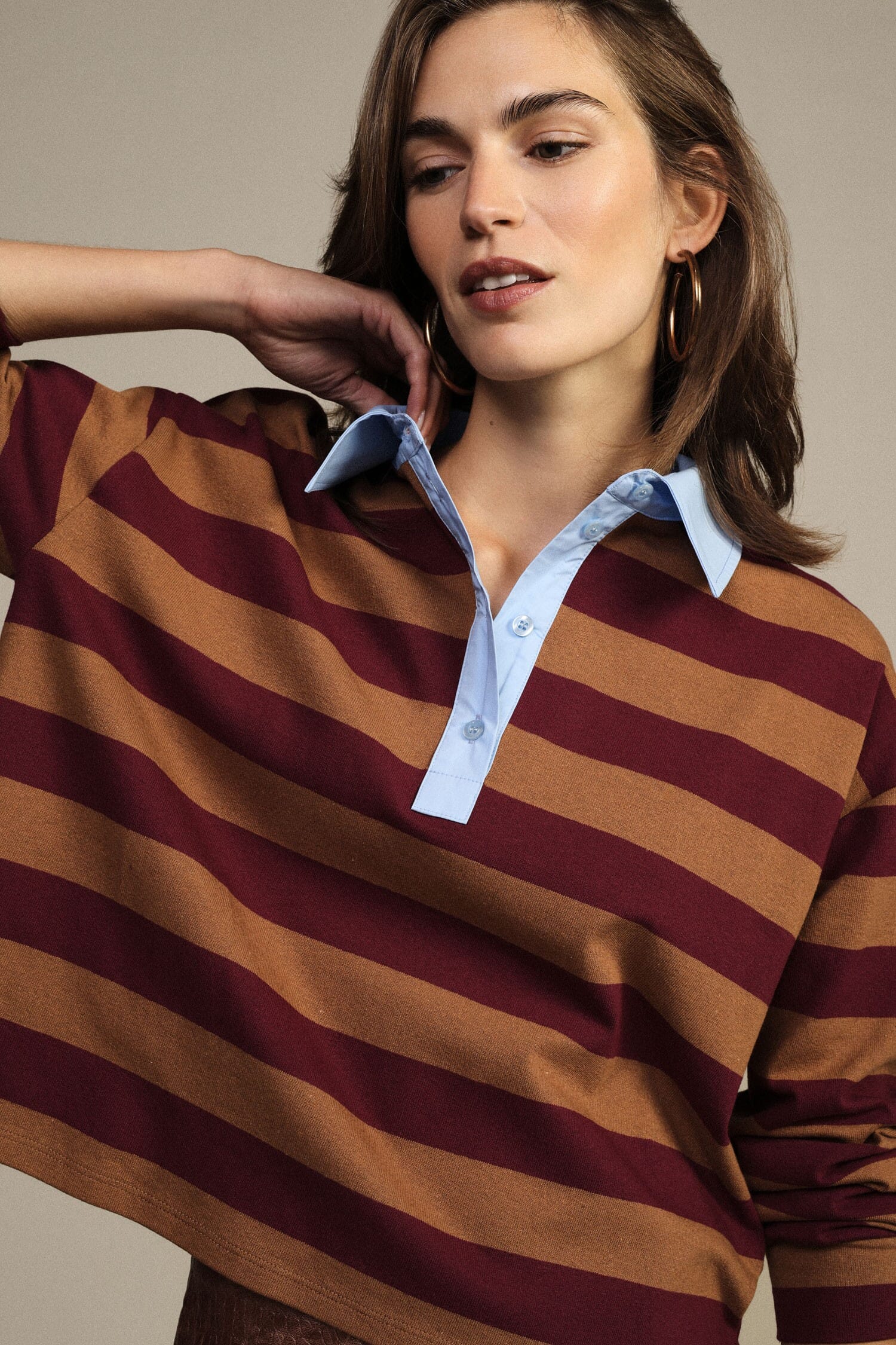 Maglia A Righe Collo A Contrasto E Maniche Lunghe Dixie