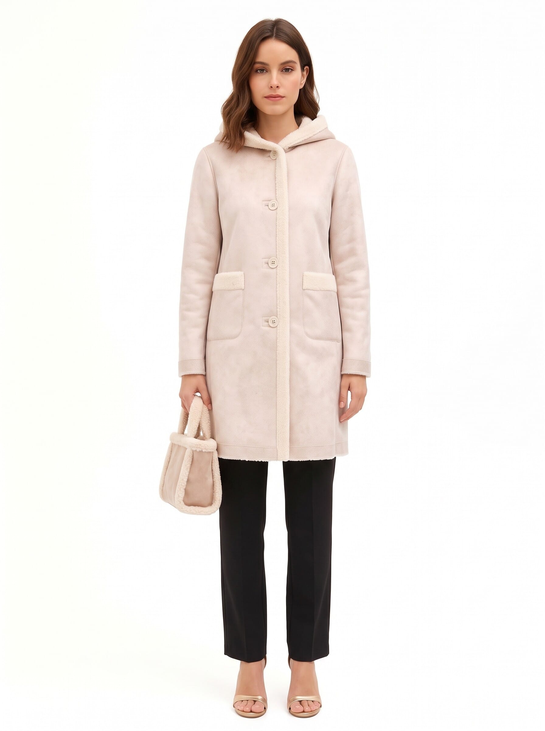 Cappotto Lungo In Simil Montone Con Borsetta Coordinata E Cappuccio Rinascimento