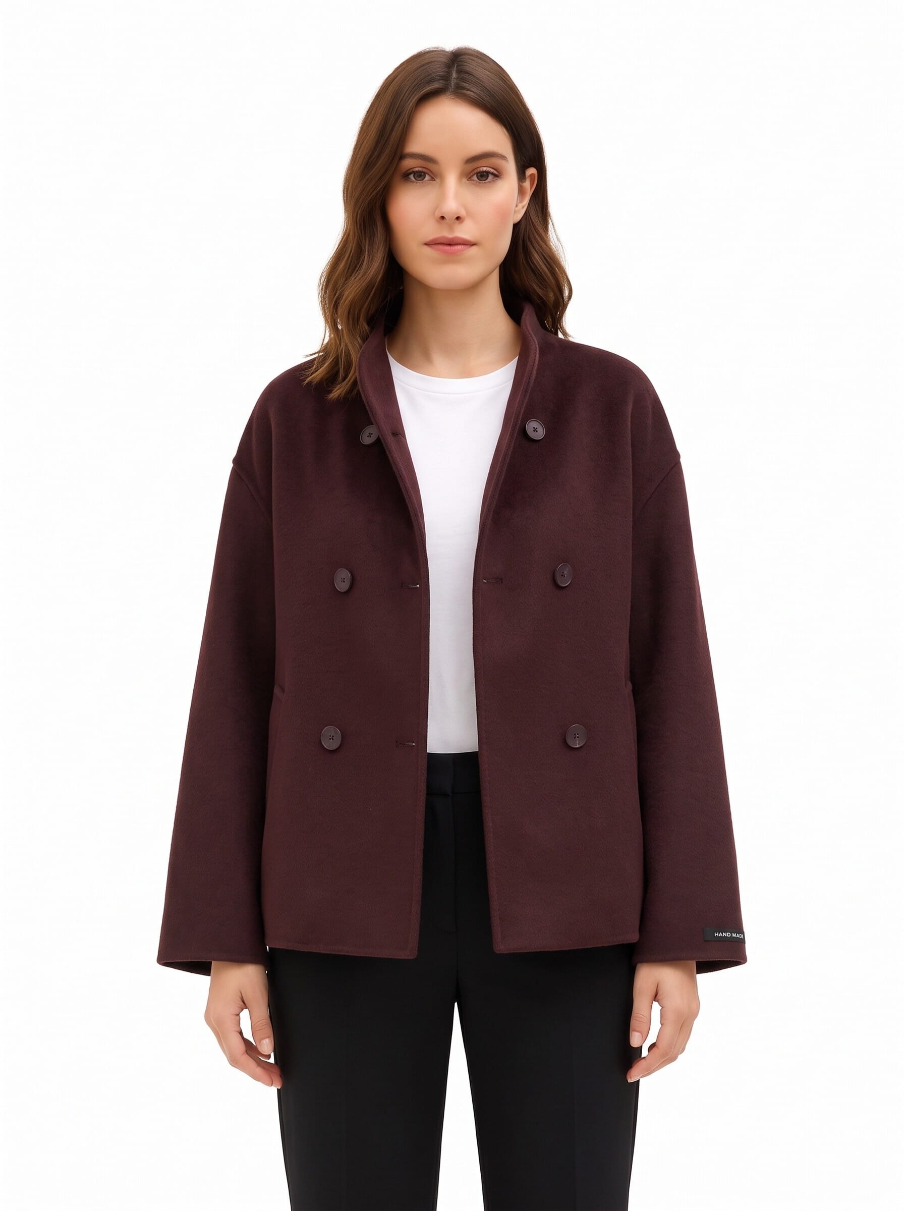 Cappotto Corto Over Hand Made In Panno Misto Lana Rinascimento