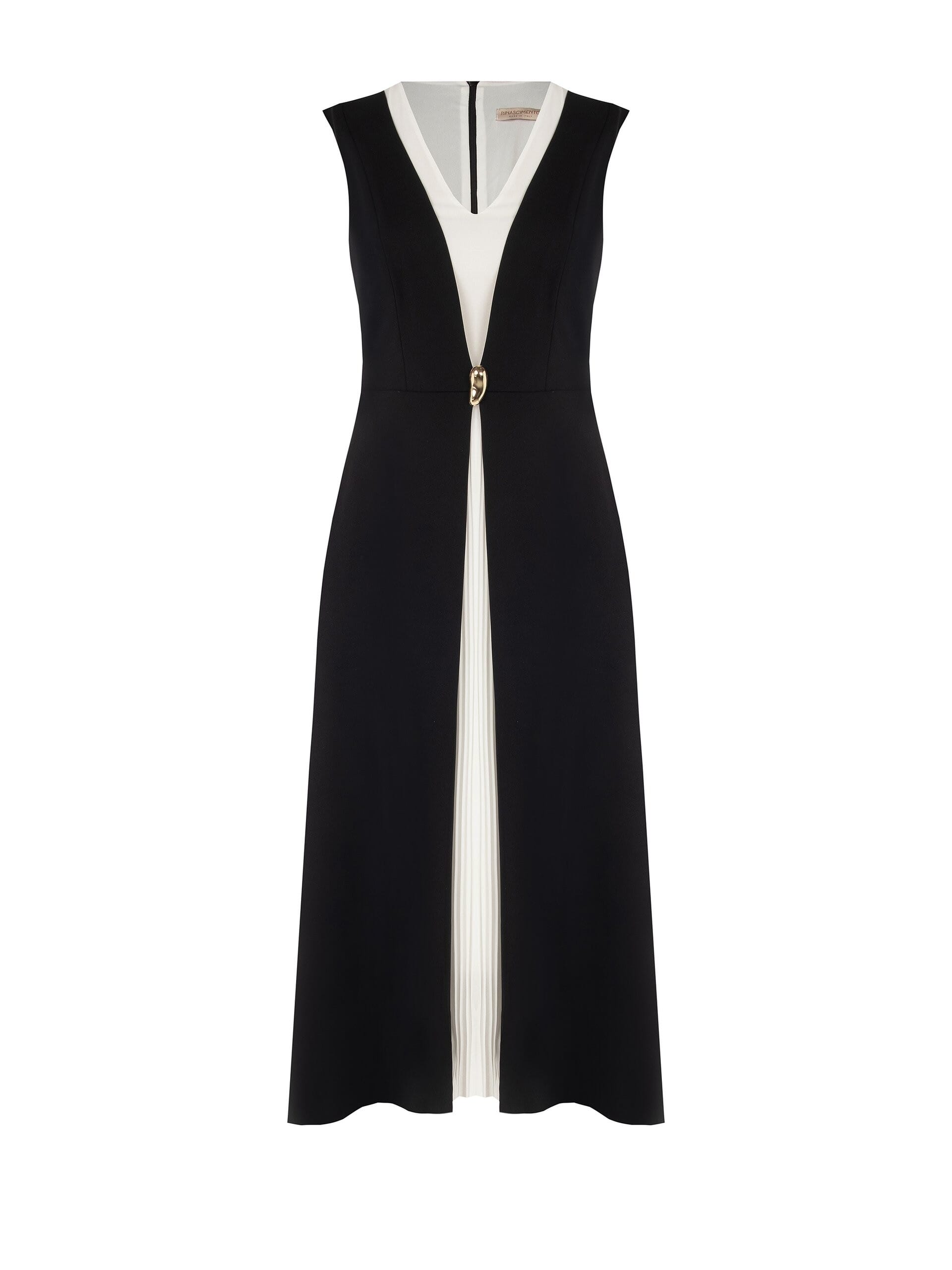 Long Curvy Dress in Two-Tone Scuba Crepe with Contrasting Pleated Panel – Rinascimento Curvy