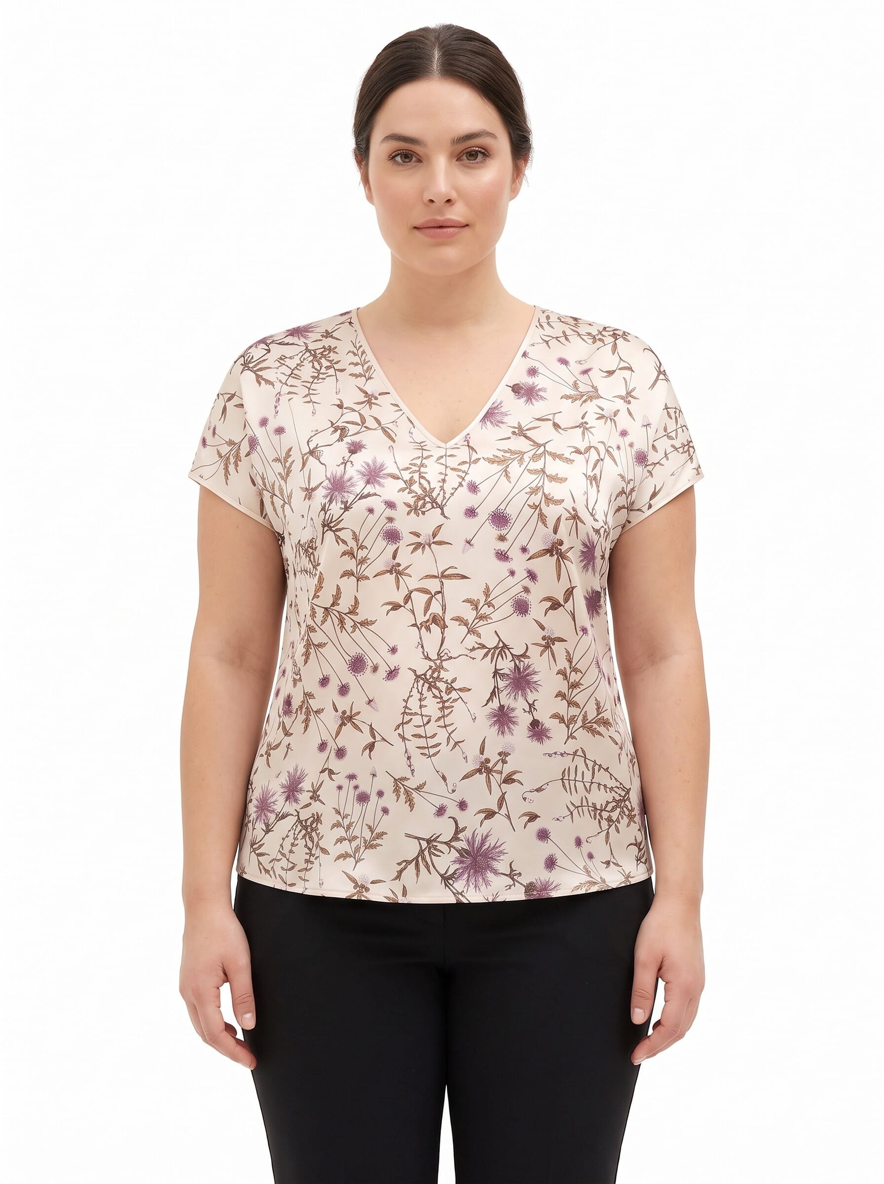 Blusa Fluida Curvy In Raso Motivo A Fiori Rinascimento Curvy