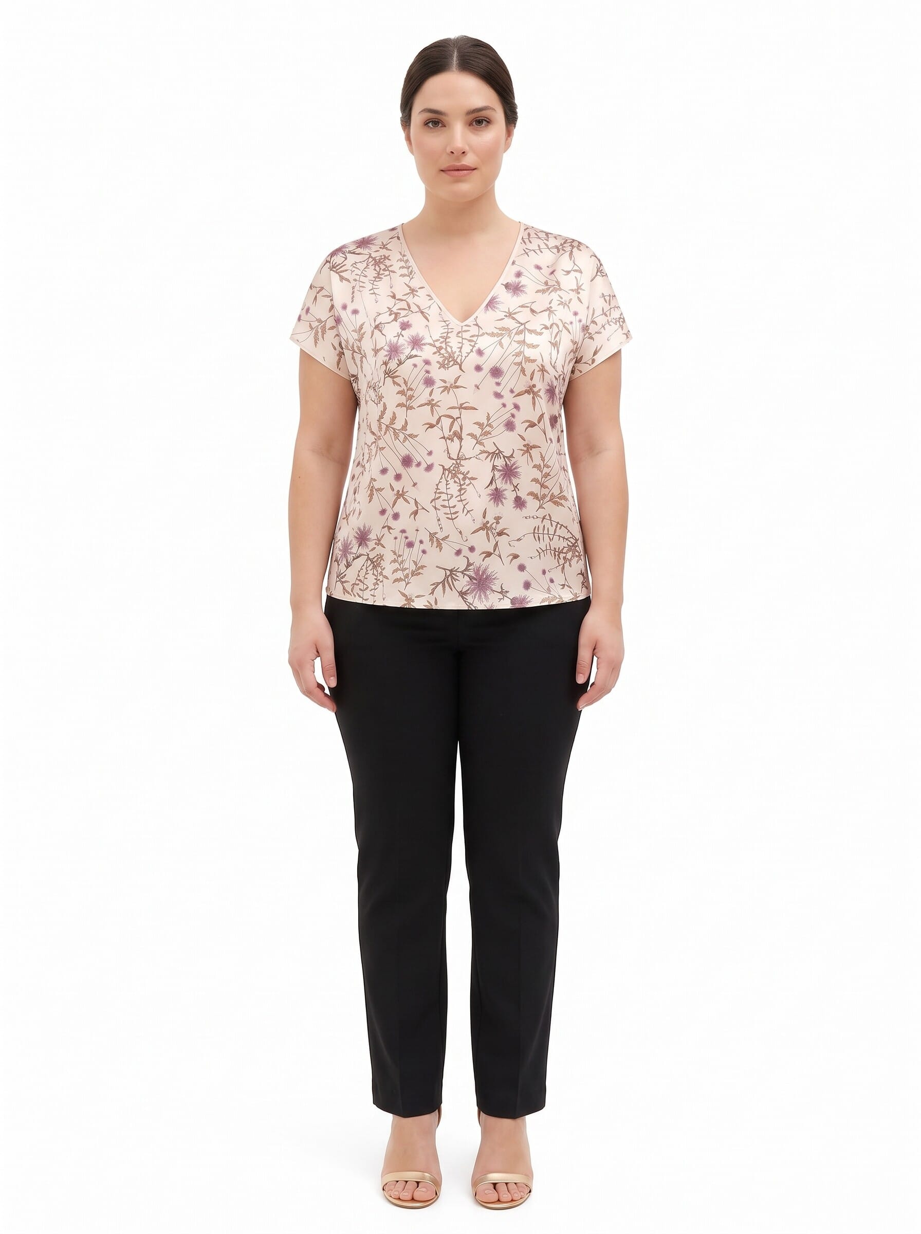 Blusa Fluida Curvy In Raso Motivo A Fiori Rinascimento Curvy