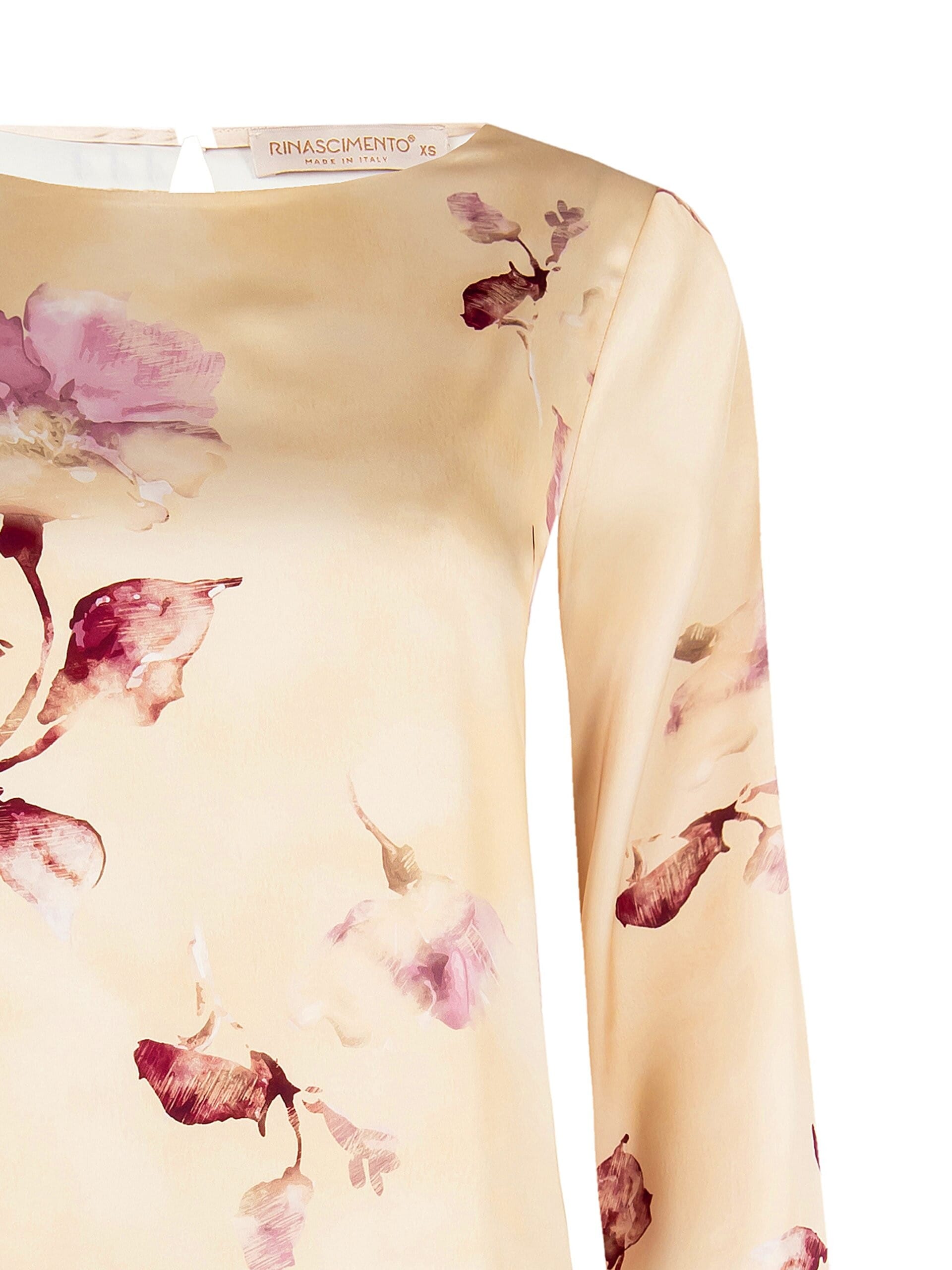 Blusa Ampia E Fluida In Raso A Fiori Rinascimento