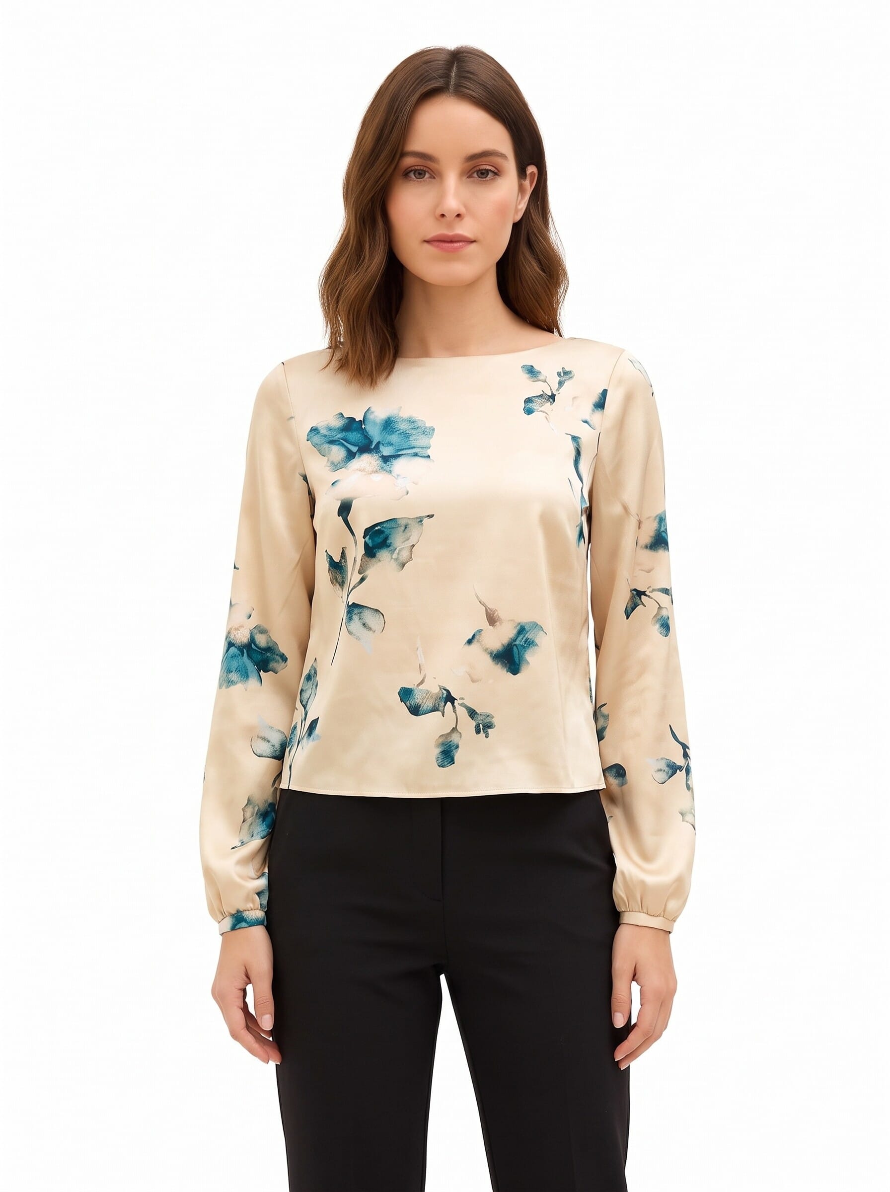 Blusa Ampia E Fluida In Raso A Fiori Rinascimento
