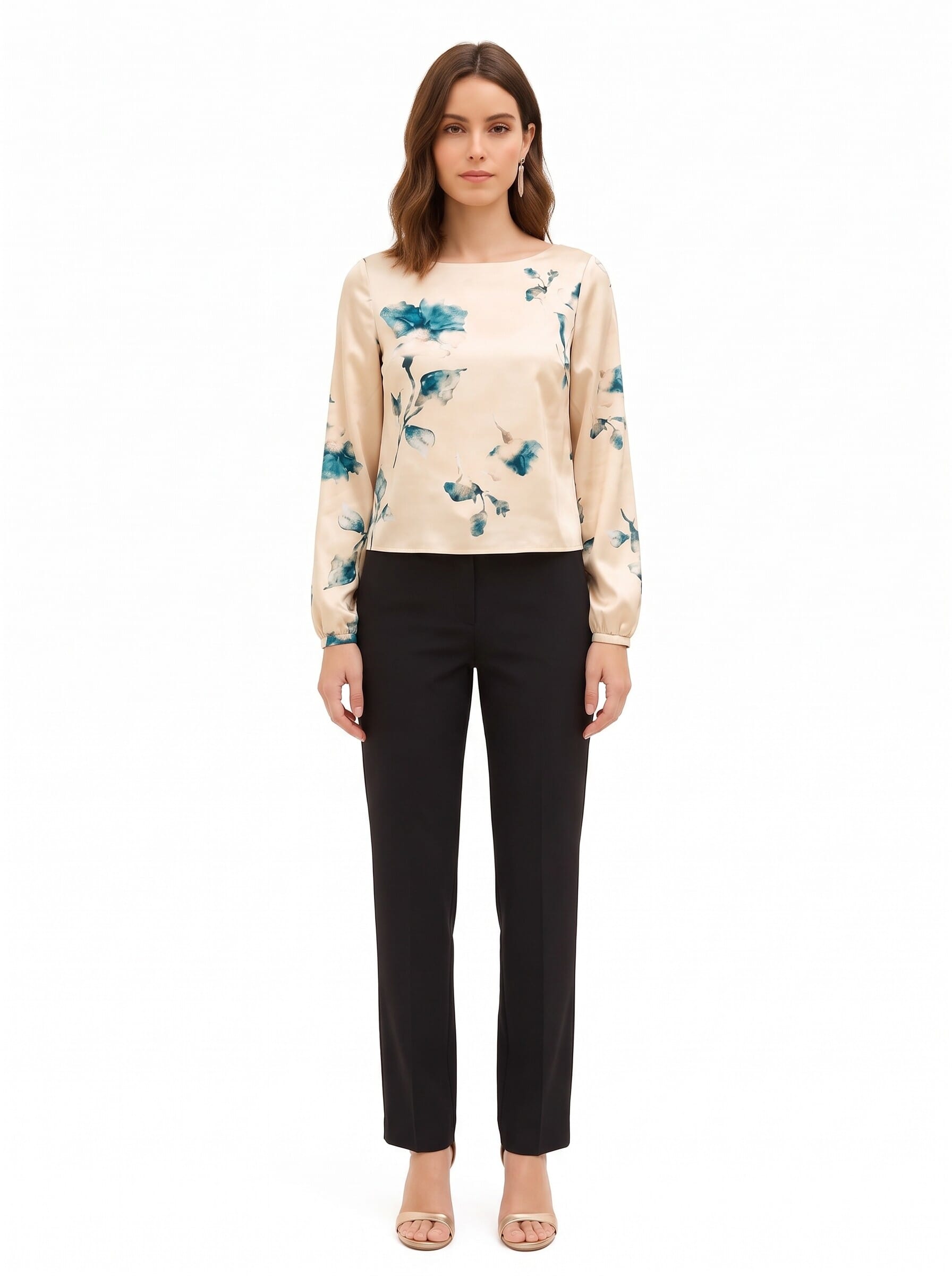 Blusa Ampia E Fluida In Raso A Fiori Rinascimento