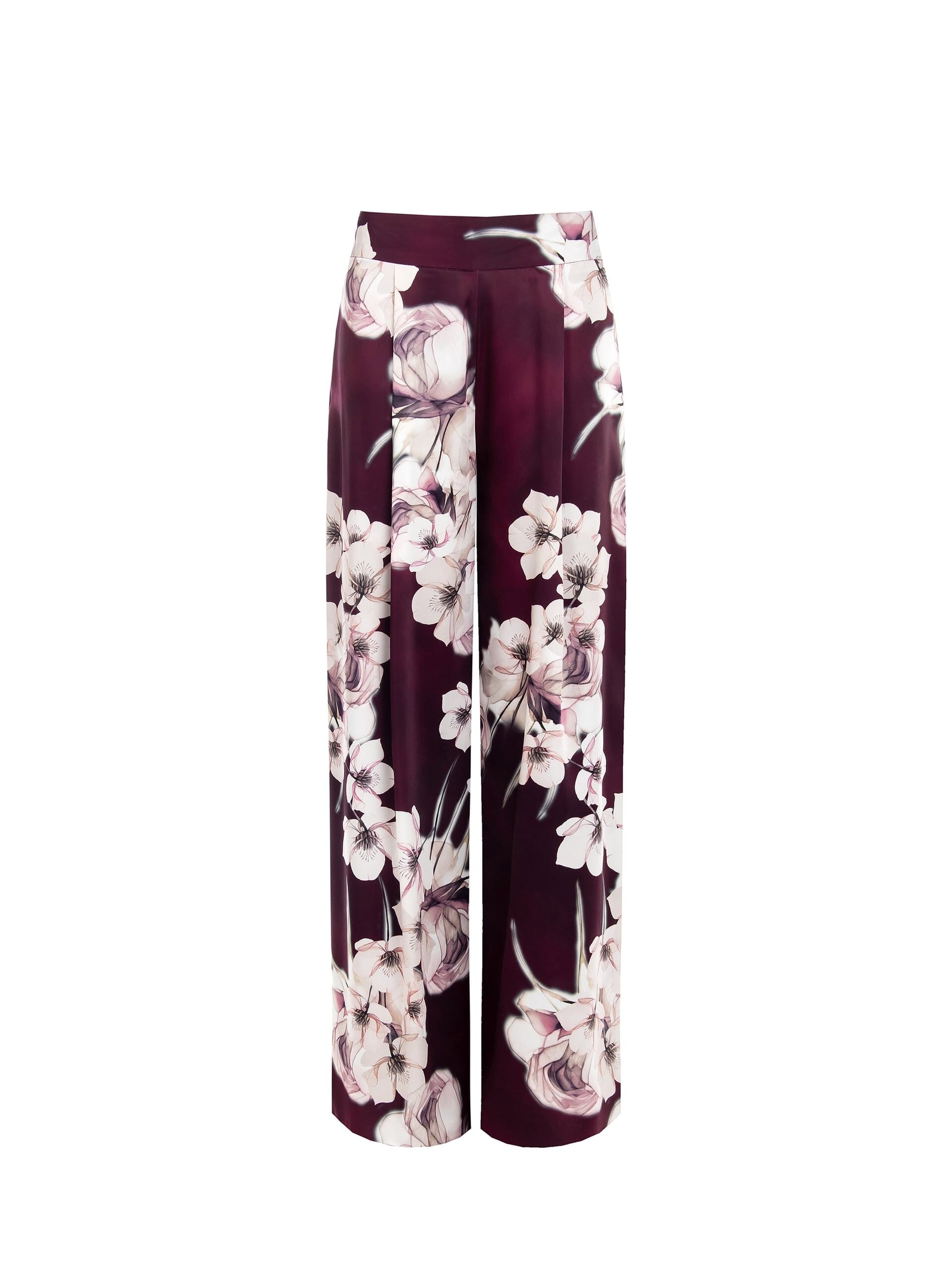 Pantaloni Palazzo In Raso A Fiori Con Pinces Rinascimento