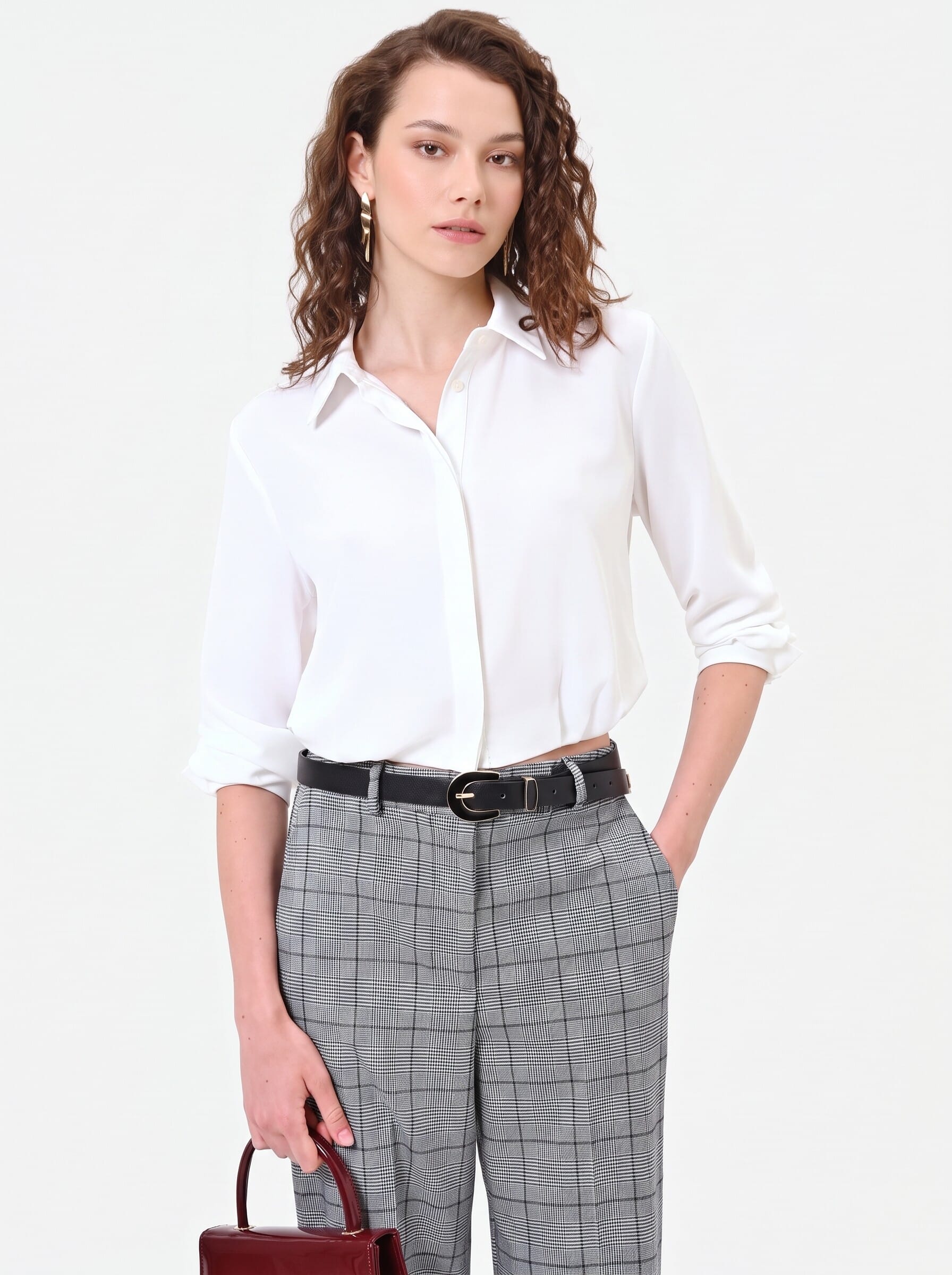 Rinascimento Flowing Crop Shirt in Matt Satin with Concealed Buttons