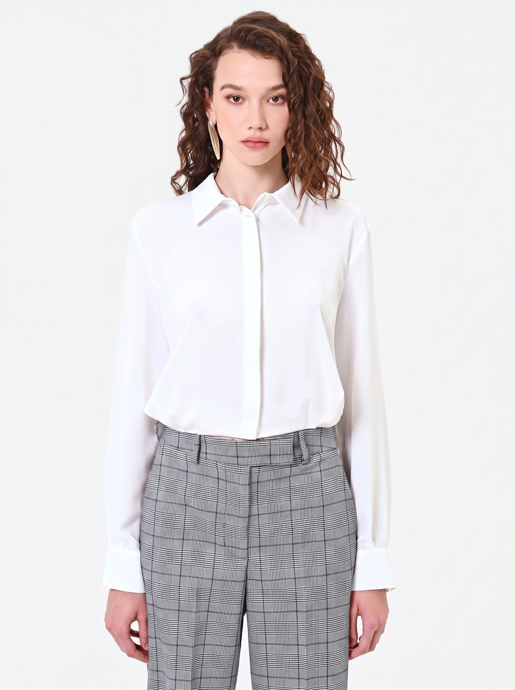 Rinascimento Flowing Crop Shirt in Matt Satin with Concealed Buttons