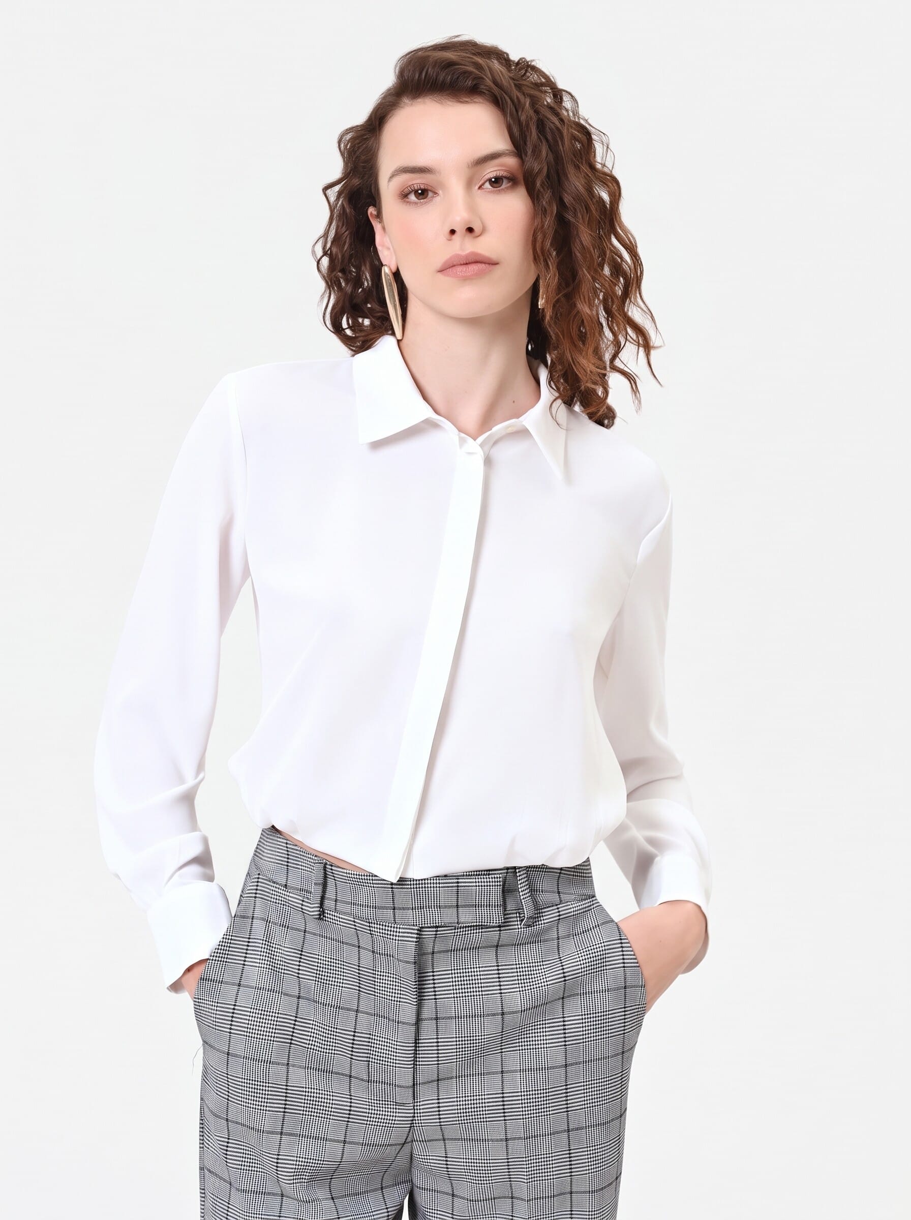Rinascimento Flowing Crop Shirt in Matt Satin with Concealed Buttons